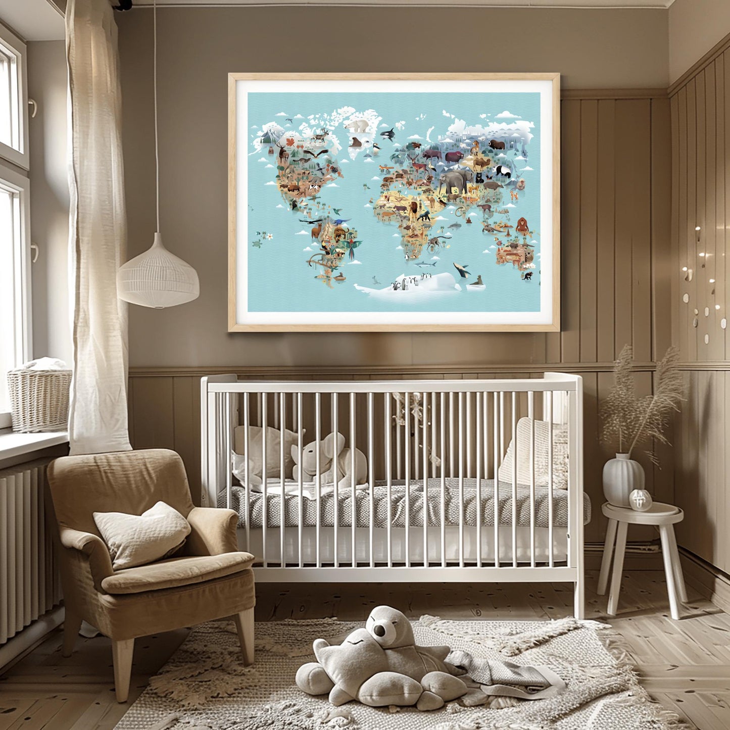 Kids World Map Animals Poster | Educational Nursery Wall Art | Illustrated Continent Print | Children's Room Decor | Learning Playroom Art
