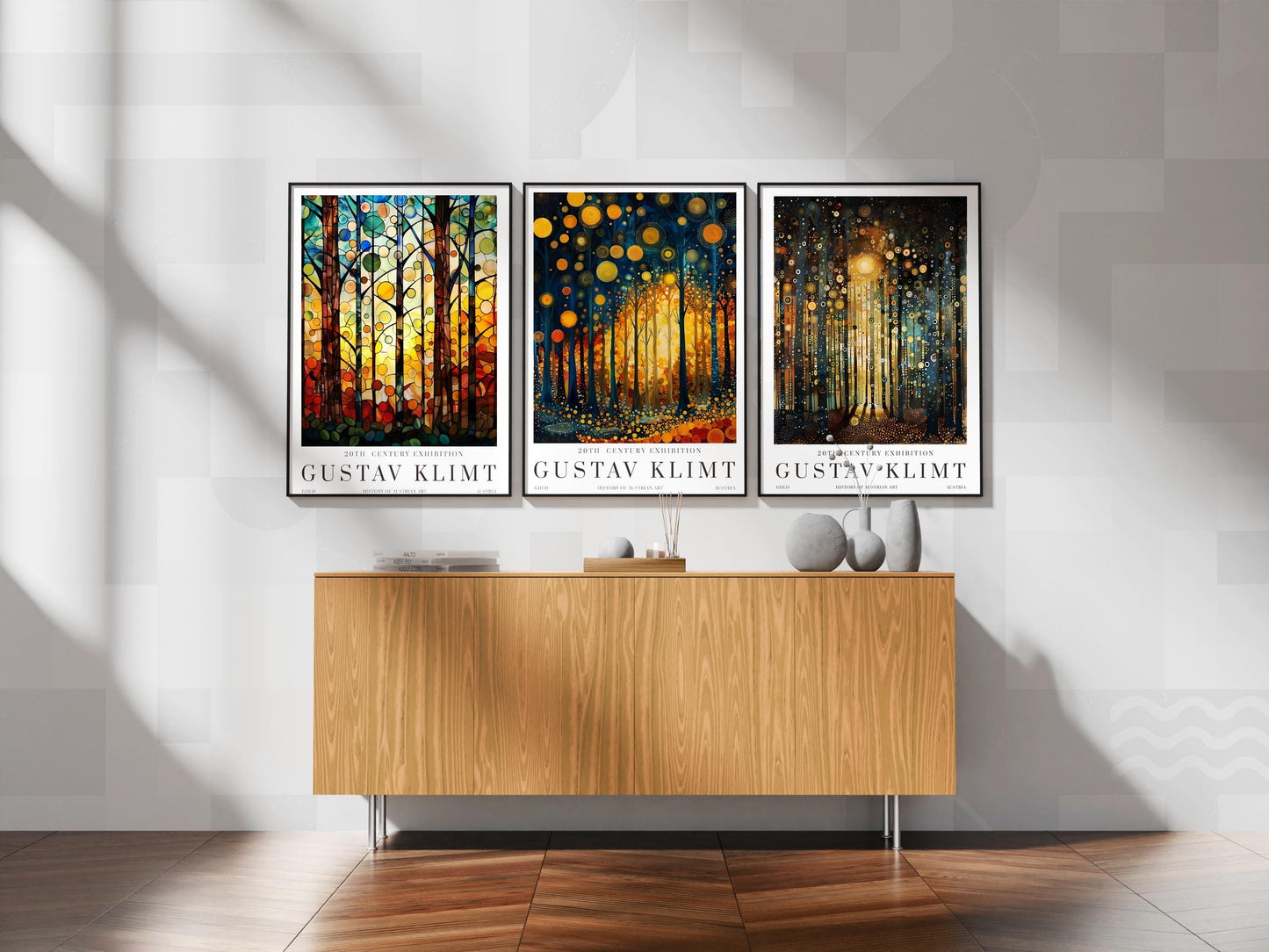 Gustav Klimt Poster Set of 3 – Art Nouveau Forest Prints, Golden Tree Wall Art, Earth Tone Gallery Wall Decor, Physical Posters for Rooms
