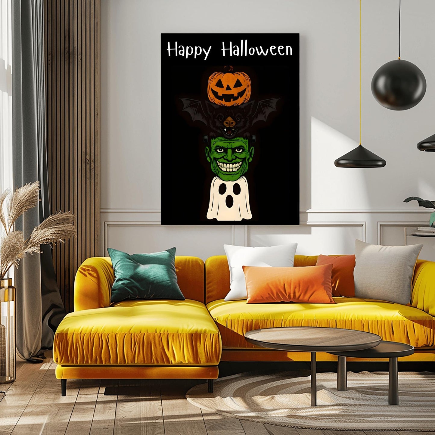 Halloween Wall Decor - Ghosts & Floral Print, Spooky Haunted Garden Art, Mystical Spirit Poster, Gothic Home Decoration