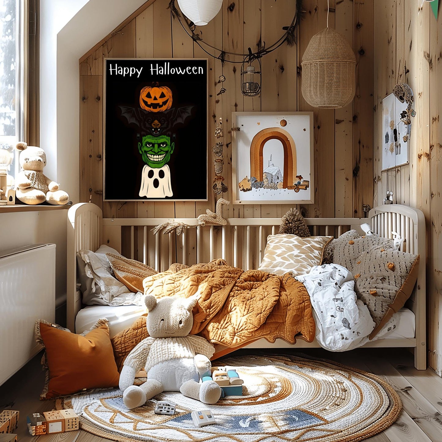 Halloween Wall Decor - Ghosts & Floral Print, Spooky Haunted Garden Art, Mystical Spirit Poster, Gothic Home Decoration