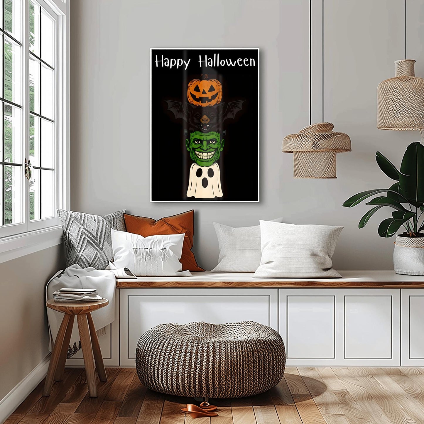 Halloween Wall Decor - Ghosts & Floral Print, Spooky Haunted Garden Art, Mystical Spirit Poster, Gothic Home Decoration