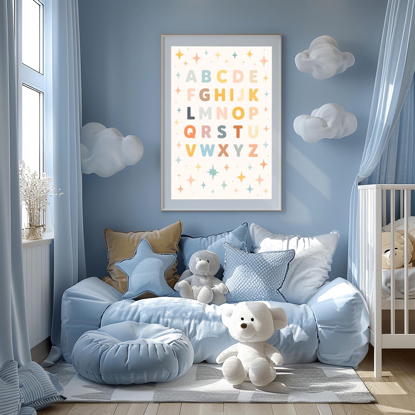 Kids Room Decor Alphabet Wall Art - Pastel ABC Educational Print for Nursery, Playroom, Baby Shower Gift, Gender Neutral Art