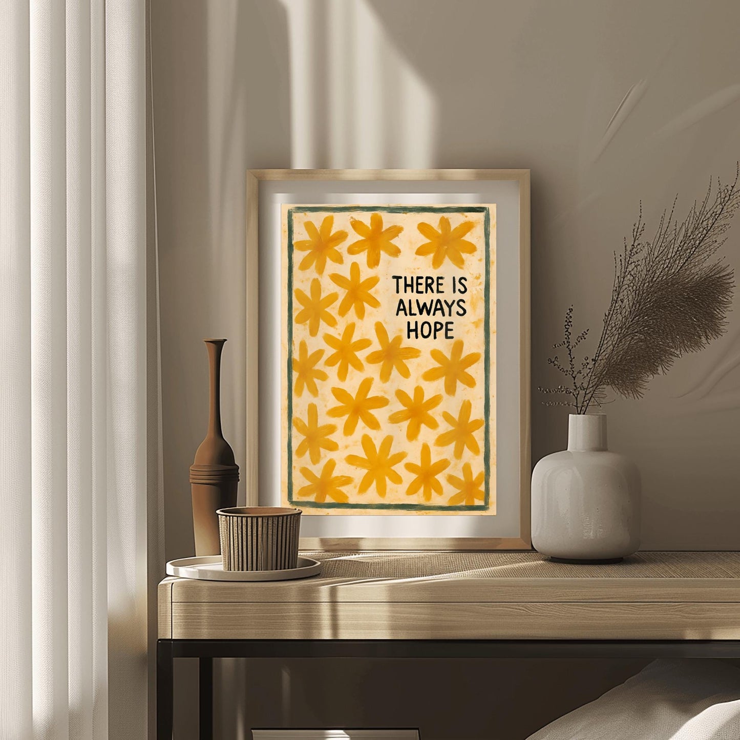 Hope Wall Art - Uplifting Floral Motivational Print, Positive Quote Poster, Encouragement & Self Love Decor for Home or Office