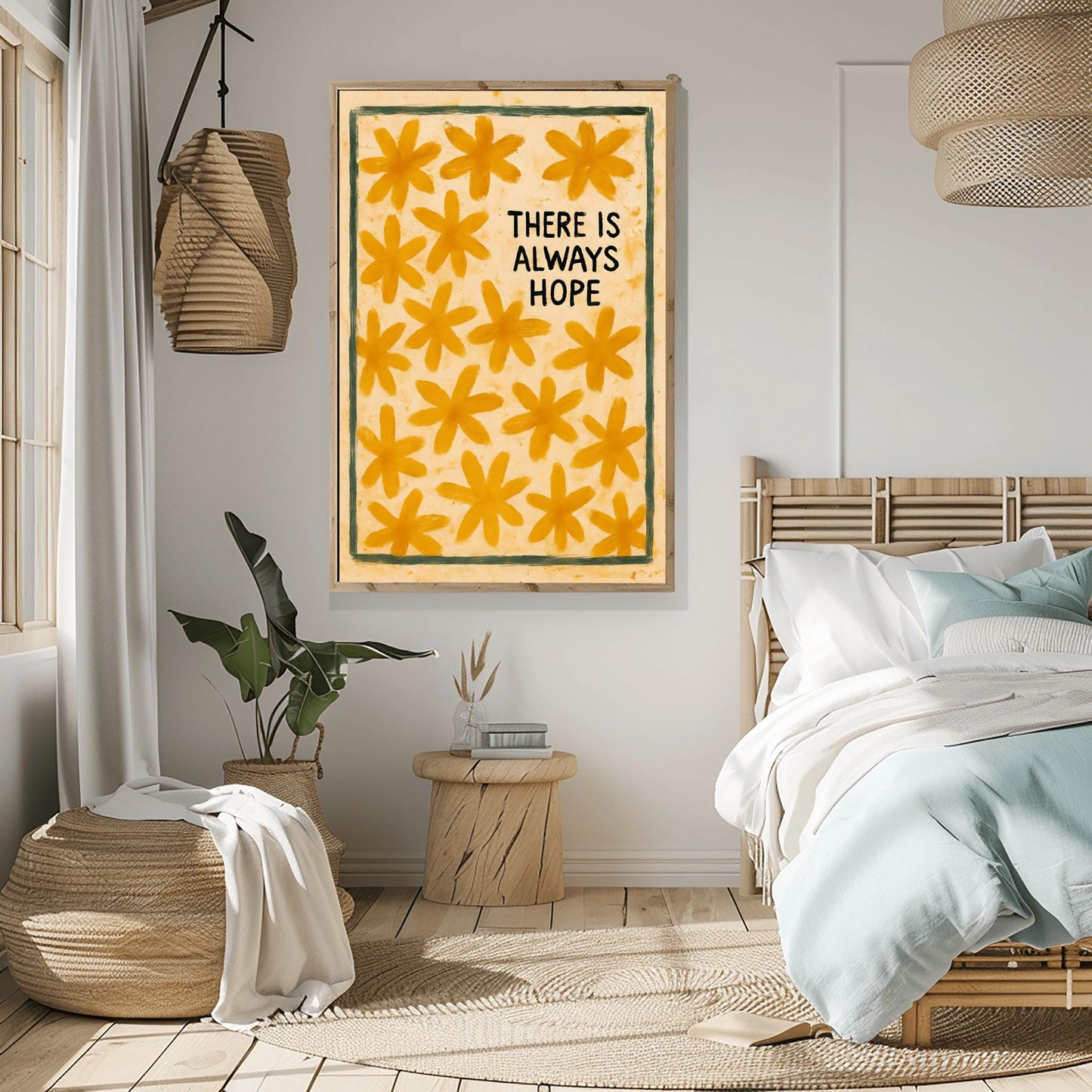 Hope Wall Art - Uplifting Floral Motivational Print, Positive Quote Poster, Encouragement & Self Love Decor for Home or Office
