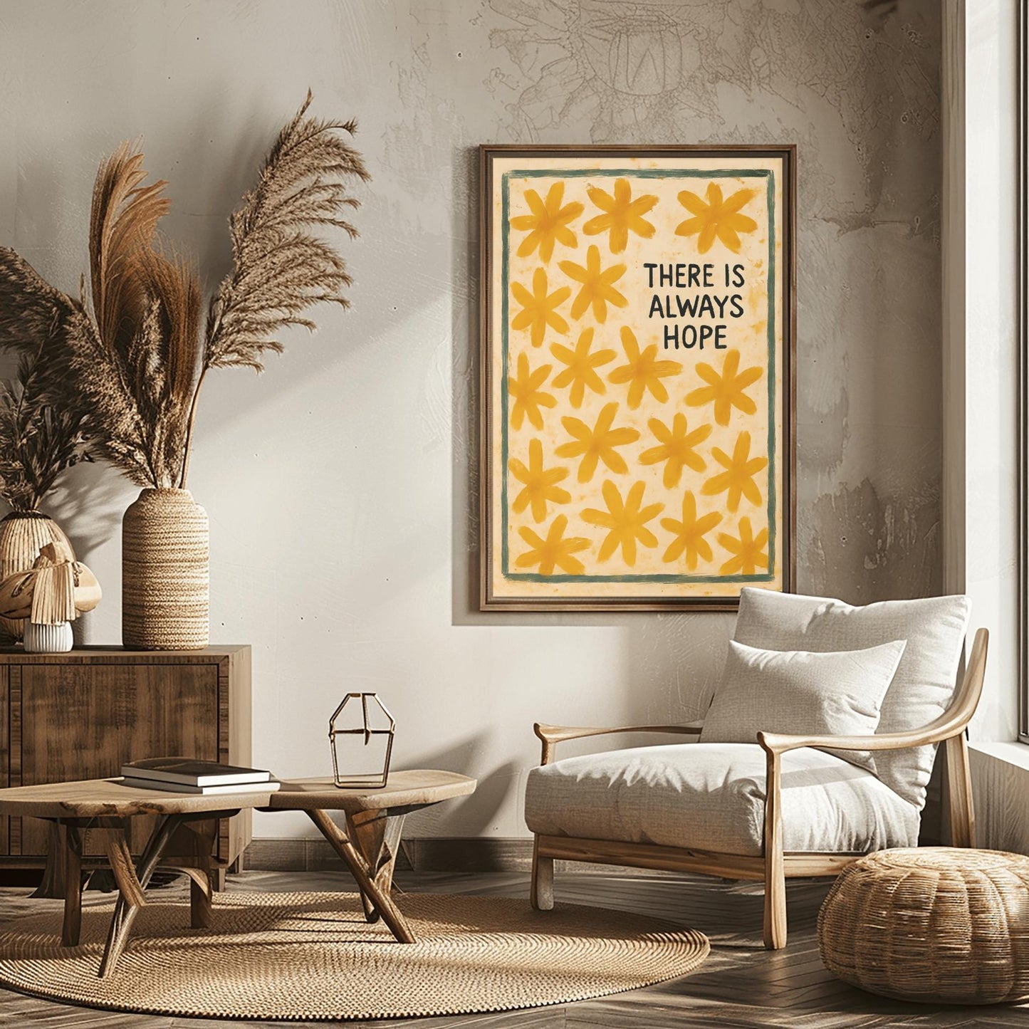 Hope Wall Art - Uplifting Floral Motivational Print, Positive Quote Poster, Encouragement & Self Love Decor for Home or Office