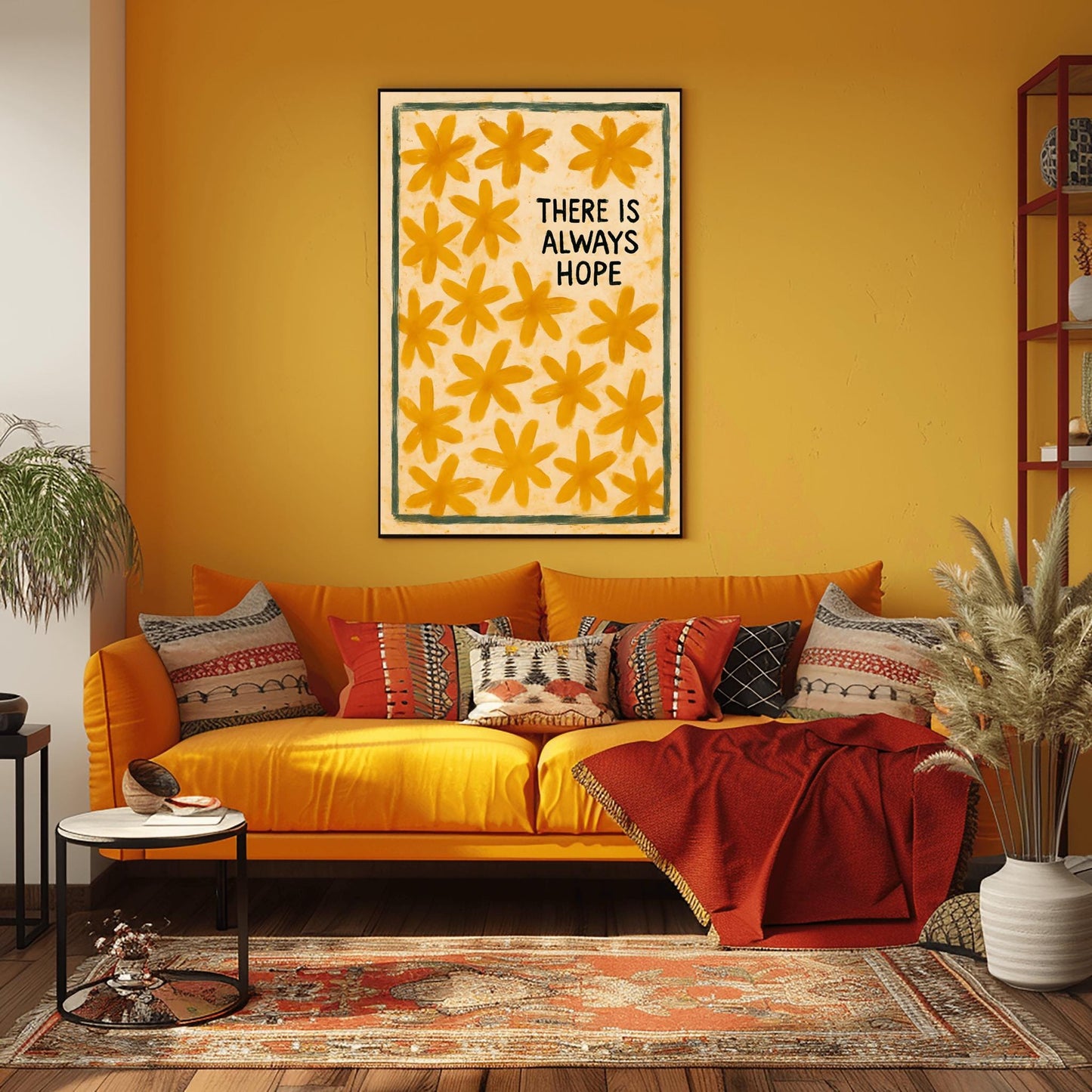 Hope Wall Art - Uplifting Floral Motivational Print, Positive Quote Poster, Encouragement & Self Love Decor for Home or Office