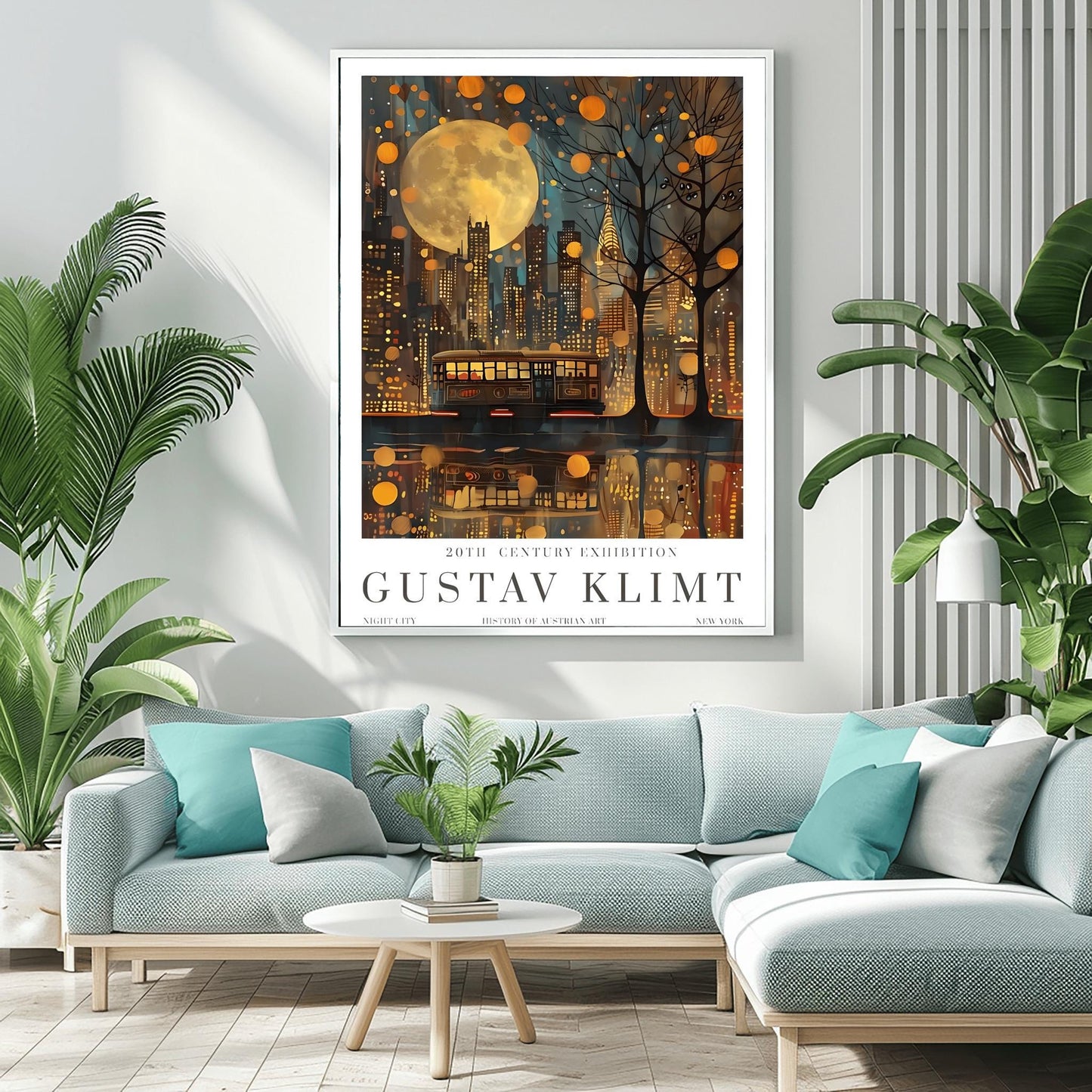 Gustav Klimt Moon Night Print - Klimt Museum & Exhibition Poster, Flower Garden Art, Classic Gustav Klimt Painting Wall Decor