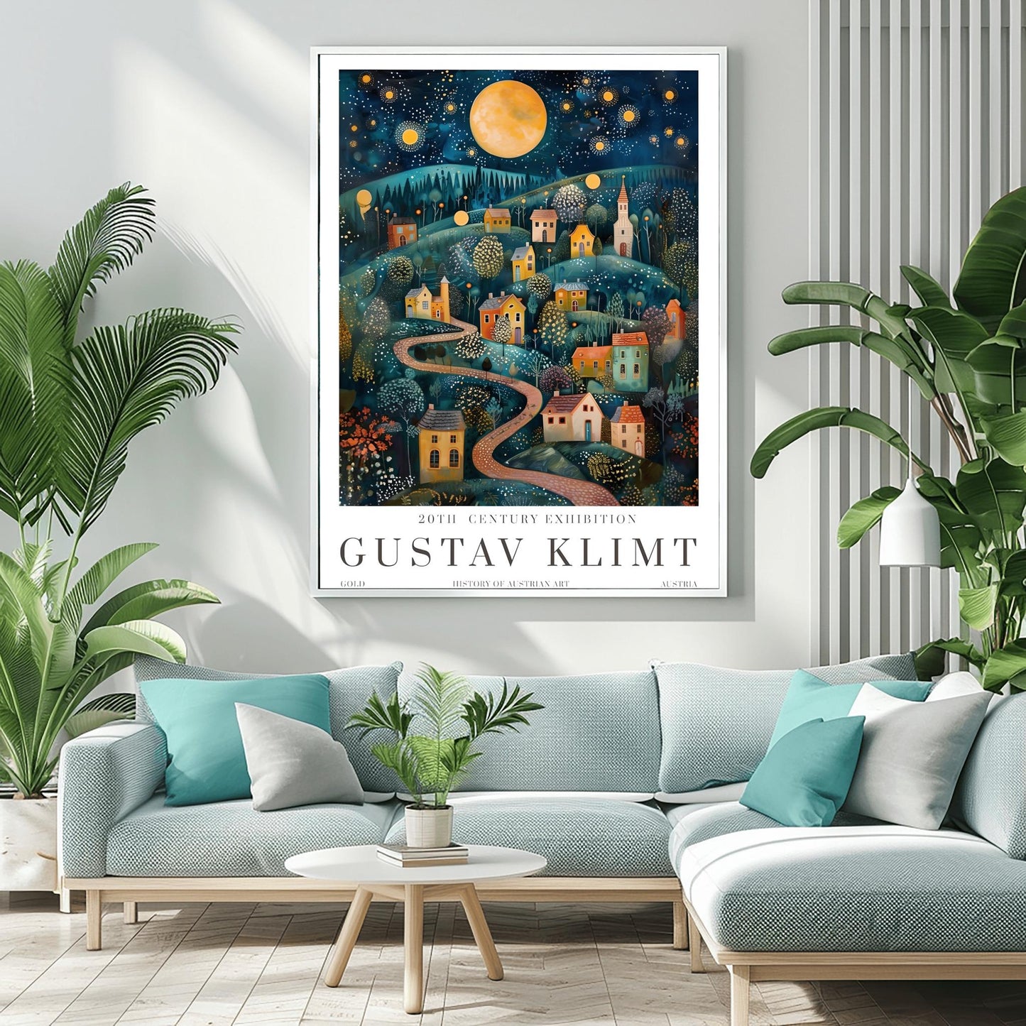 Gustav Klimt Moon Night Print - Klimt Museum & Exhibition Poster, Flower Garden Art Wall Decor