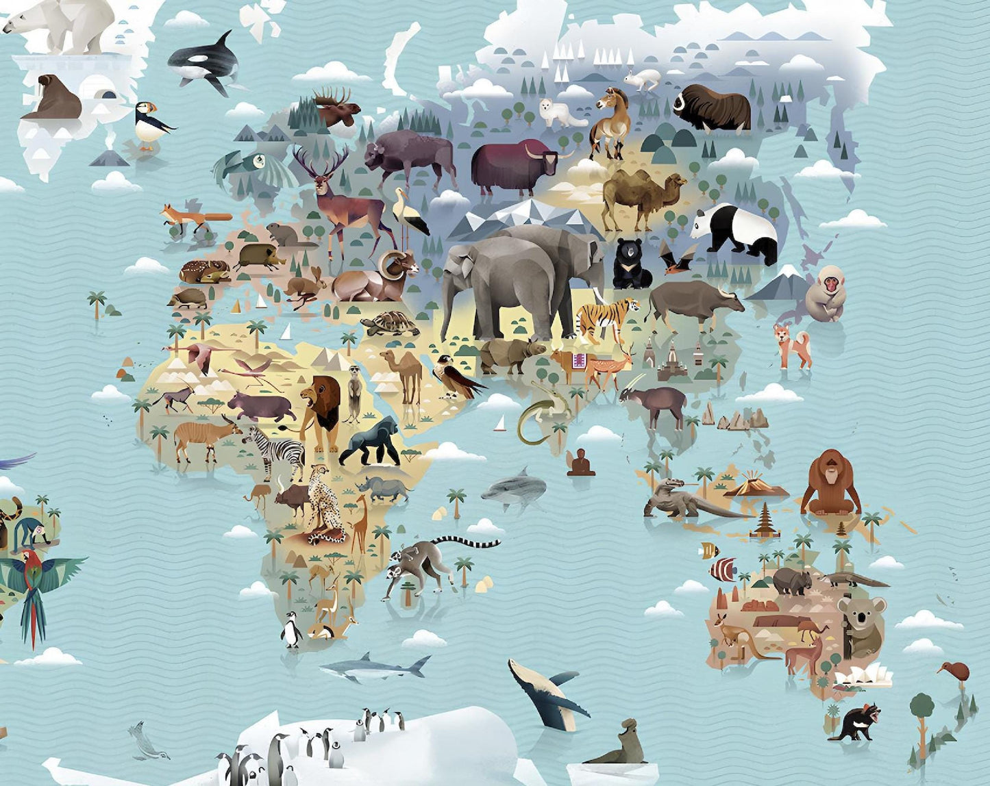 Kids World Map Animals Poster | Educational Nursery Wall Art | Illustrated Continent Print | Children's Room Decor | Learning Playroom Art