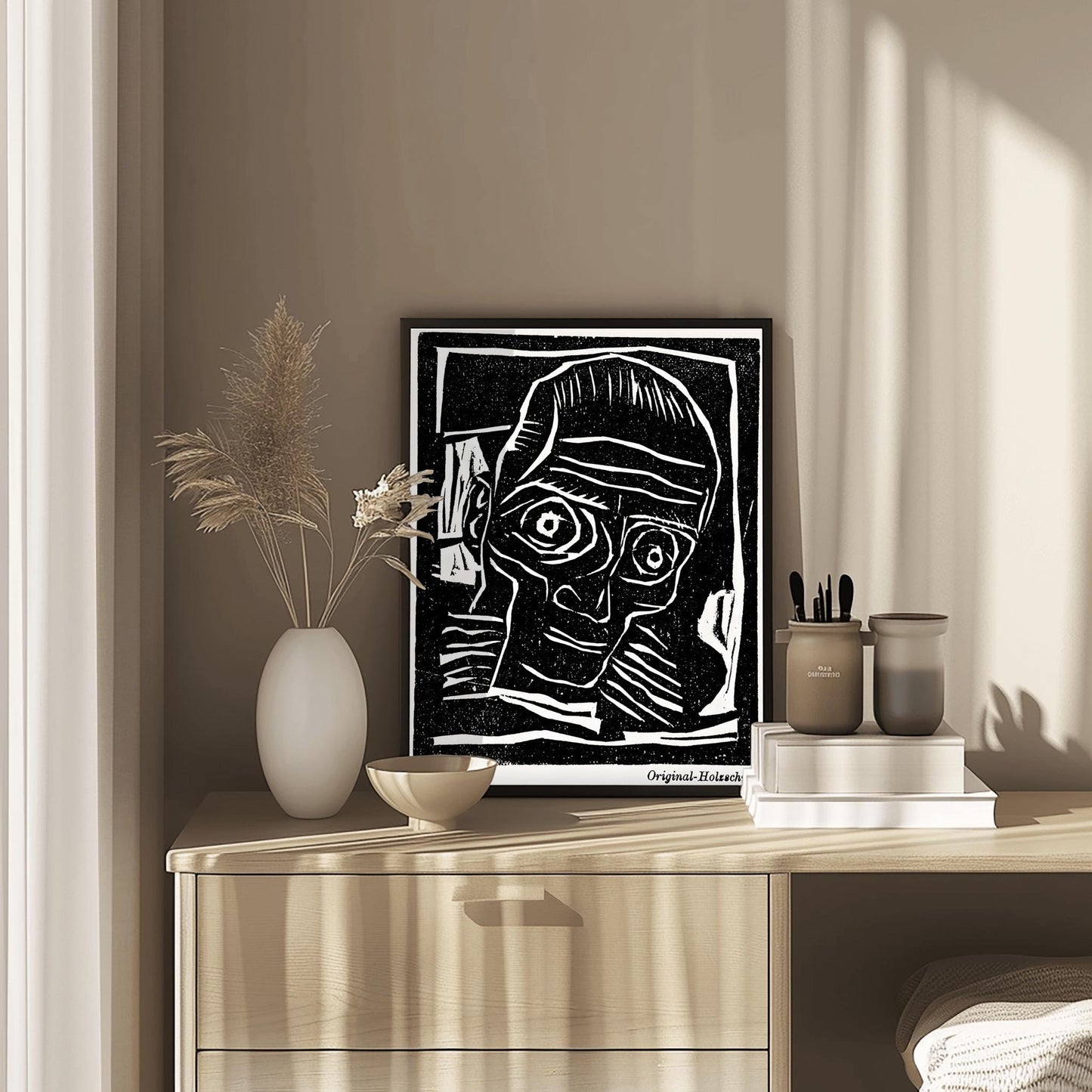 Egon Schiele Self-Portrait Print | Expressionist Woodcut Art | Black & White Wall Decor | Avant-Garde Portrait Poster | Modern Art Gift