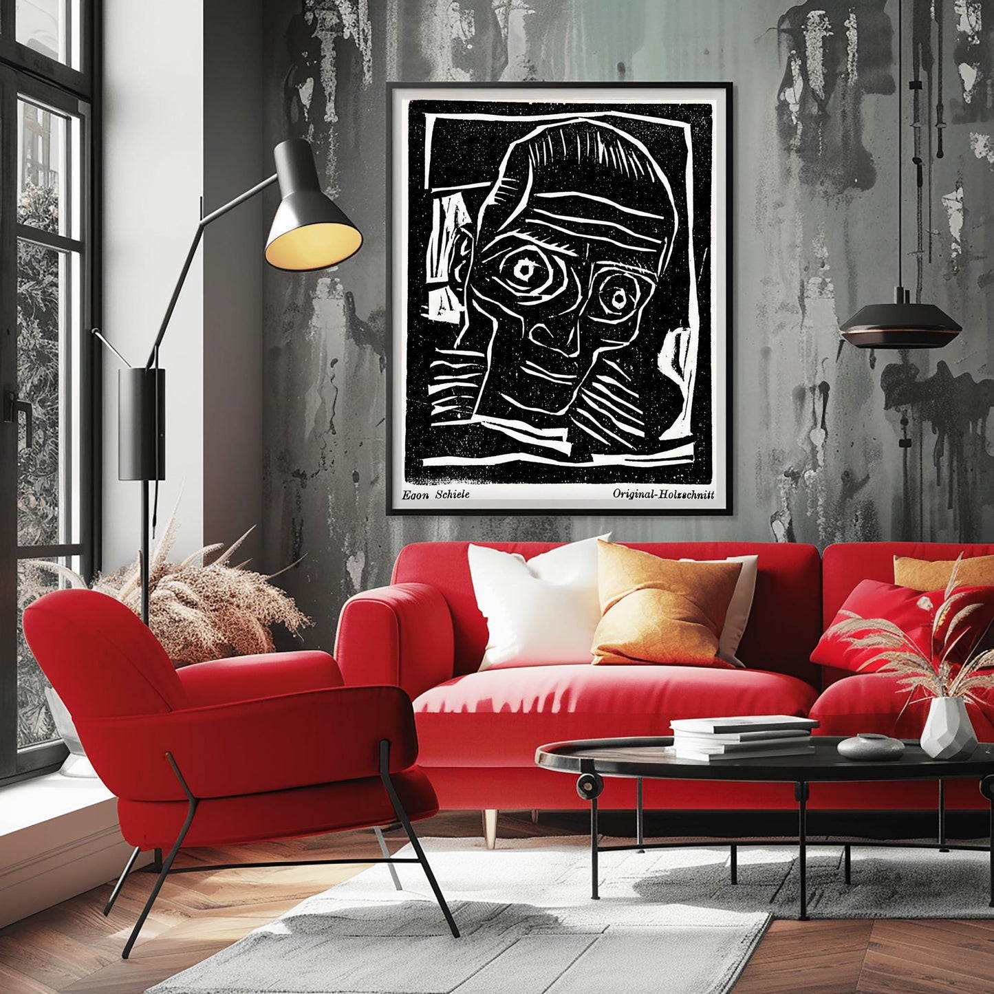 Egon Schiele Self-Portrait Print | Expressionist Woodcut Art | Black & White Wall Decor | Avant-Garde Portrait Poster | Modern Art Gift