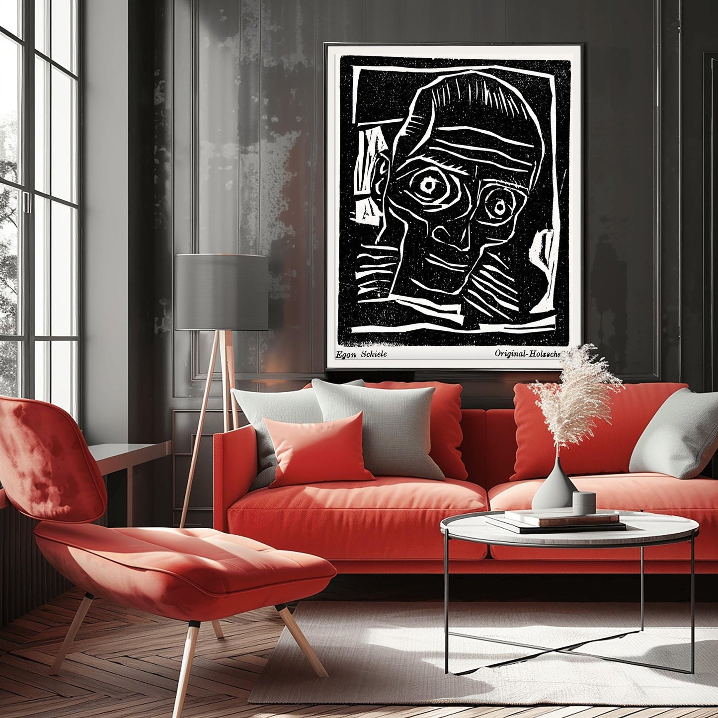 Egon Schiele Self-Portrait Print | Expressionist Woodcut Art | Black & White Wall Decor | Avant-Garde Portrait Poster | Modern Art Gift