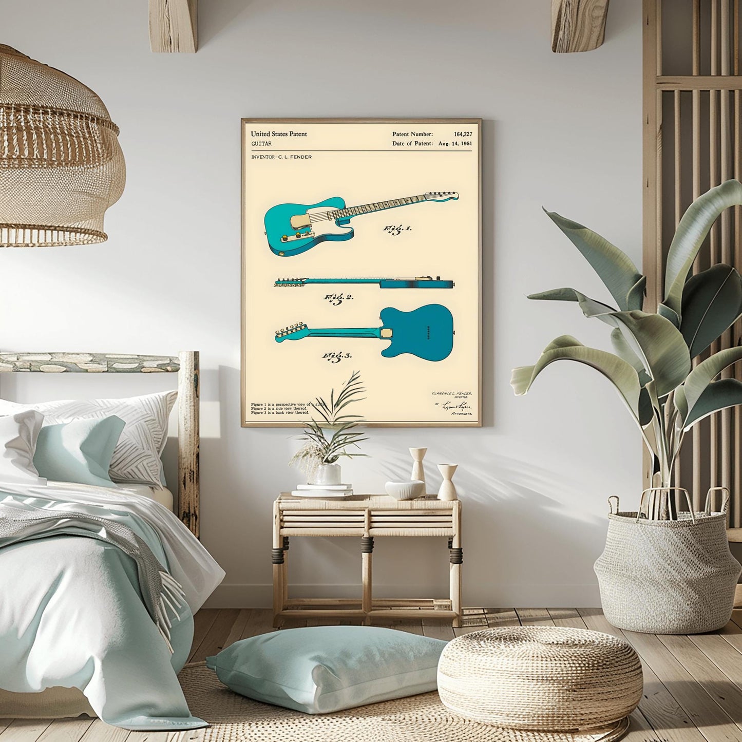 Fender Guitar Art Patent Print – 1951 Electric Guitar Blueprint, Music Room Decor, Gift for Guitarist, Studio Wall Art