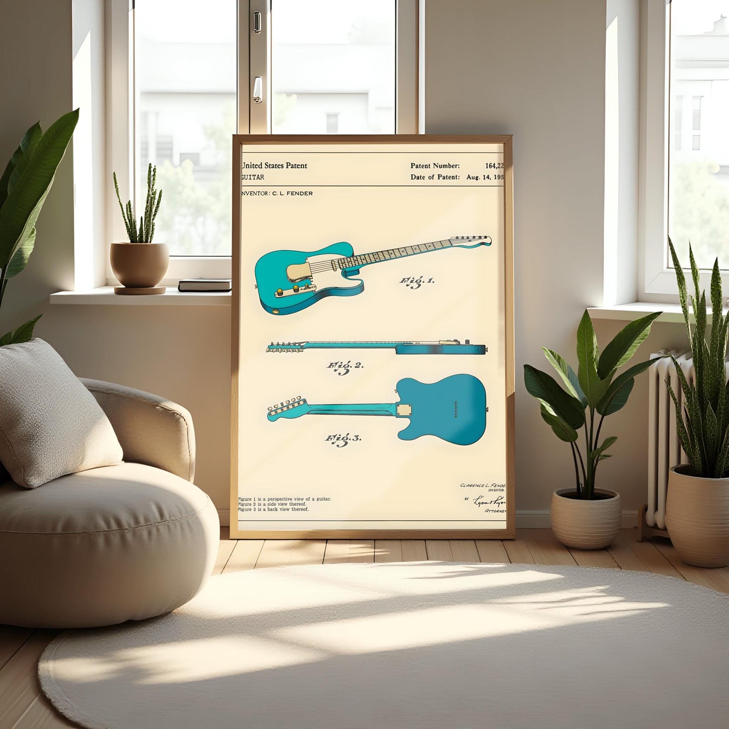 Fender Guitar Art Patent Print – 1951 Electric Guitar Blueprint, Music Room Decor, Gift for Guitarist, Studio Wall Art
