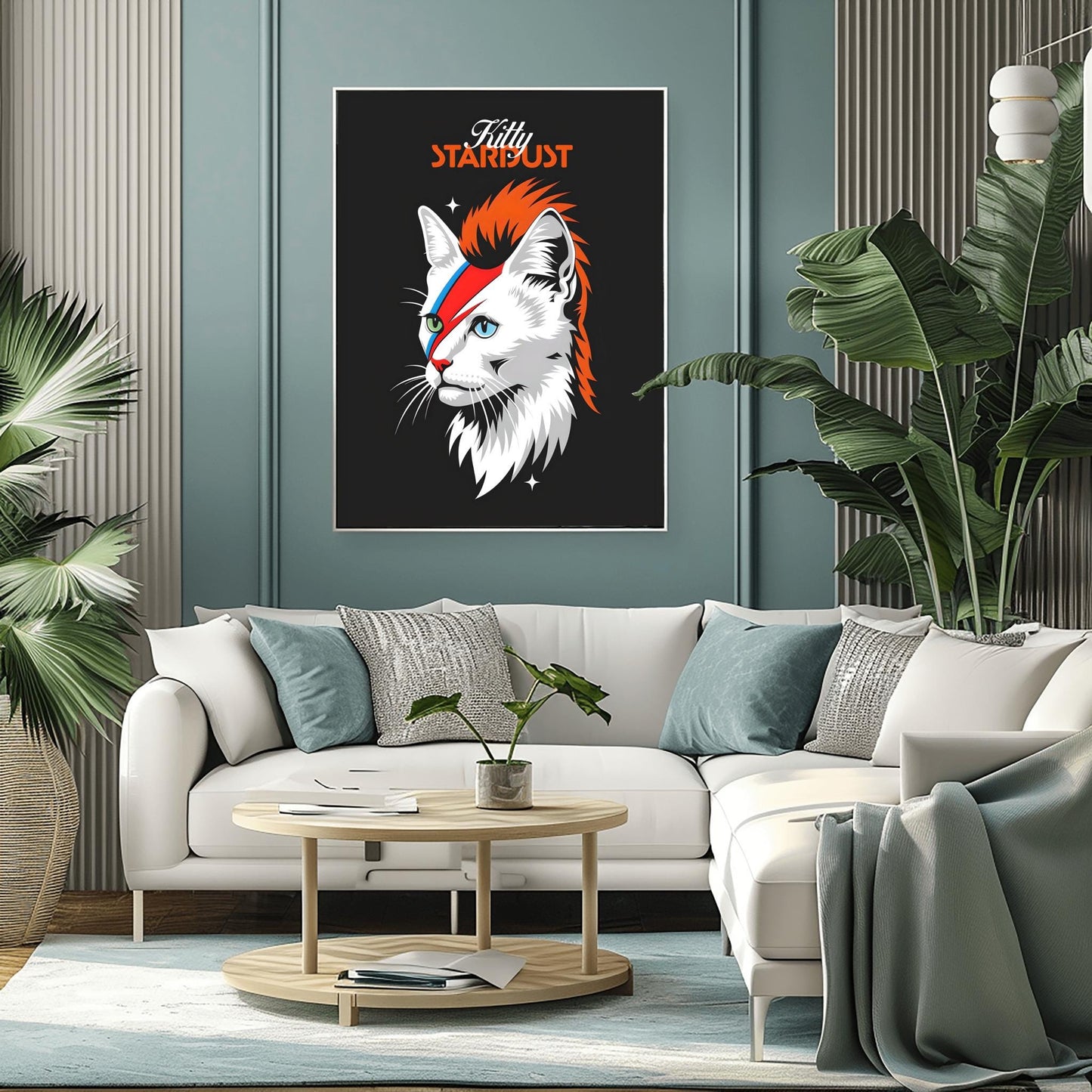 David Bowie Cat Art Kitty Ziggy Stardust Print Music Fan Gift - Glam Rock Decor
