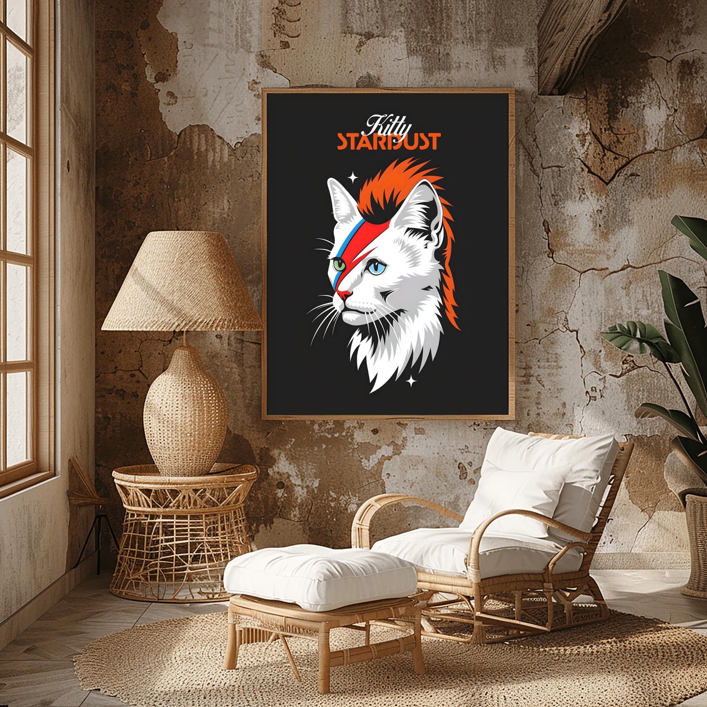 David Bowie Cat Art Kitty Ziggy Stardust Print Music Fan Gift - Glam Rock Decor