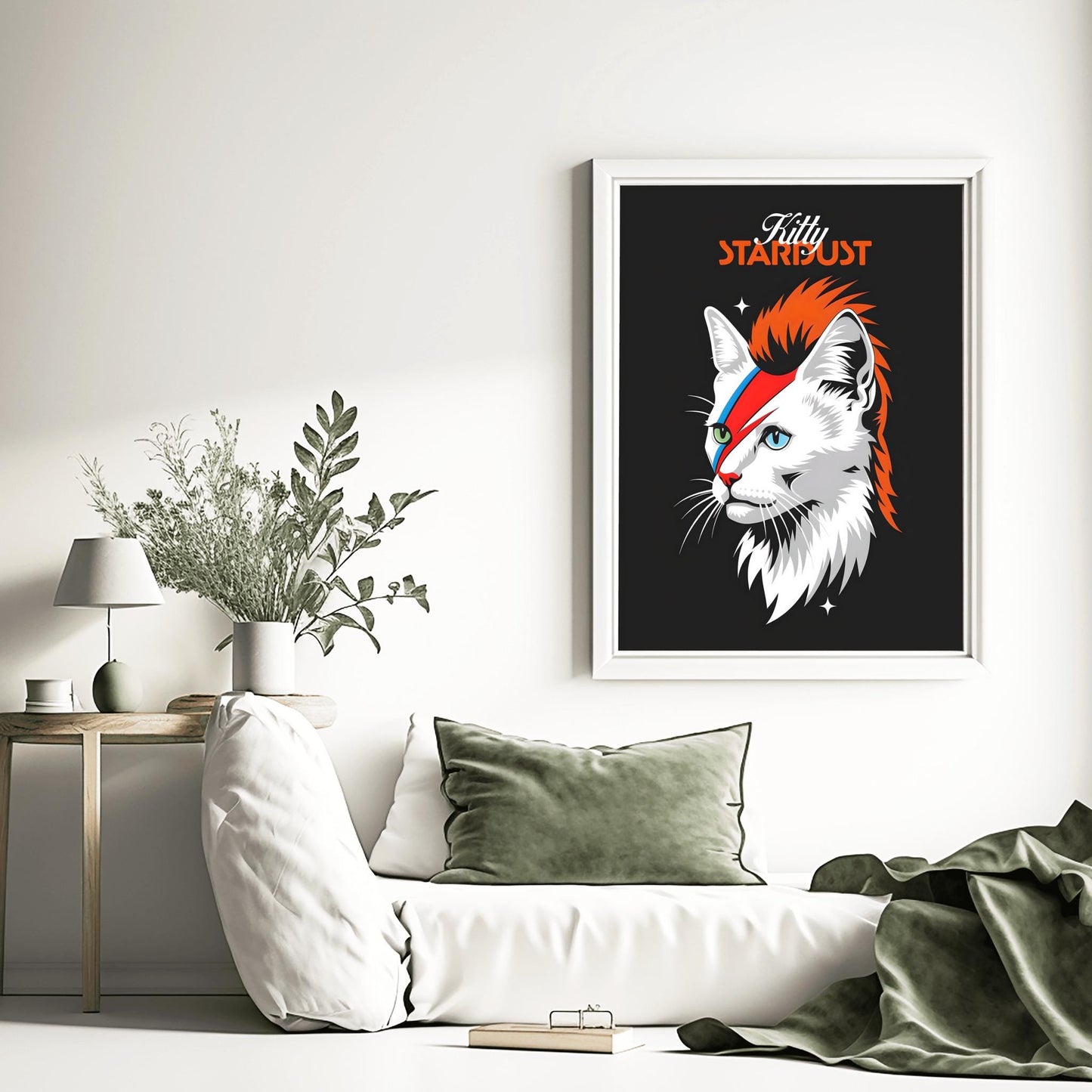 David Bowie Cat Art Kitty Ziggy Stardust Print Music Fan Gift - Glam Rock Decor