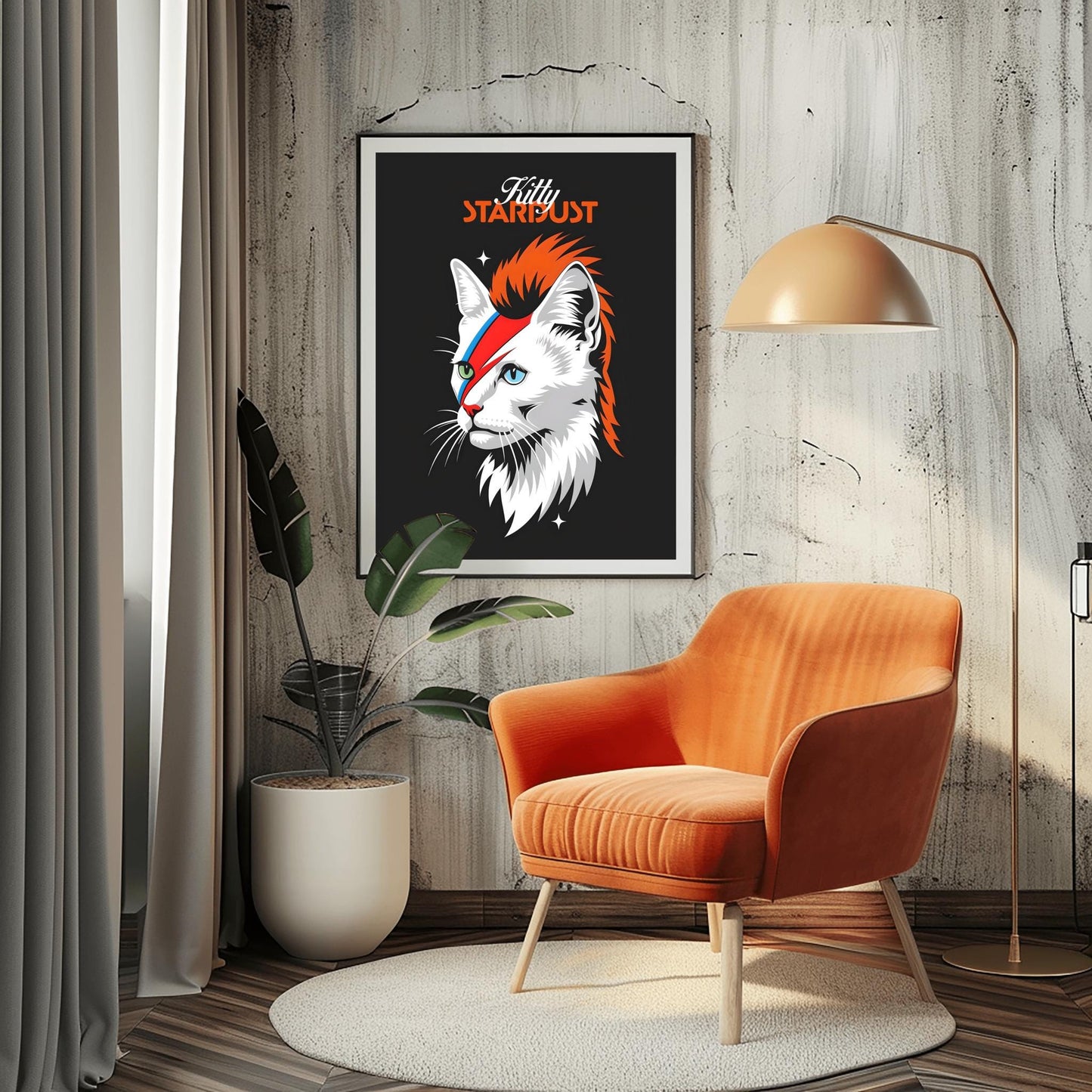 David Bowie Cat Art Kitty Ziggy Stardust Print Music Fan Gift - Glam Rock Decor