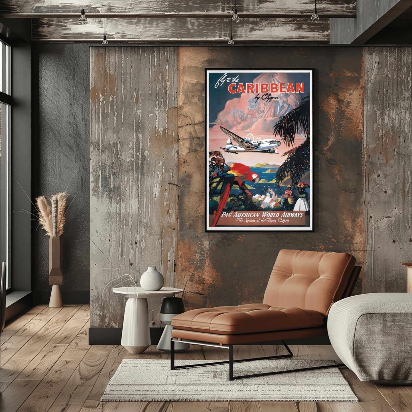 Vintage Caribbean Pan Am Poster | Retro Clipper Travel Print | Tropical Island Wall Art | Pan American Airline Gift | Aviation Art Decor