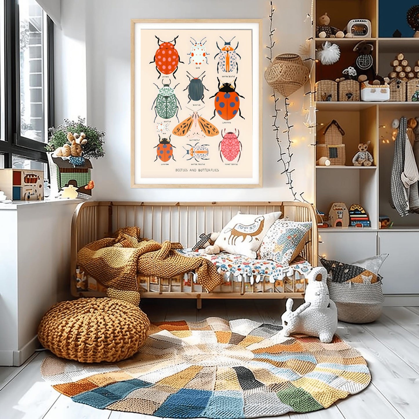 Vibrant Beetles, Bugs and Butterfly Poster, Bug Identification Chart, Kids Room Wall Art