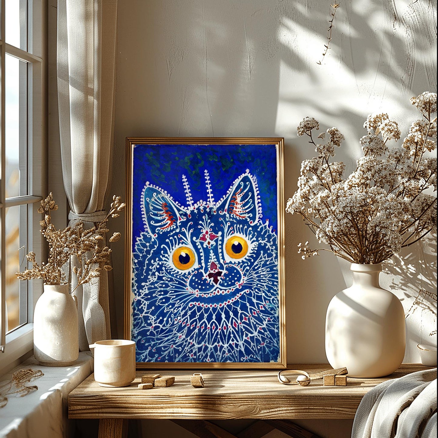 Louis Wain Cat Art Poster – Psychedelic Cat Wall Decor, Trippy Feline Artwork, Outsider Art Print for Cat Lovers & Art Collectors
