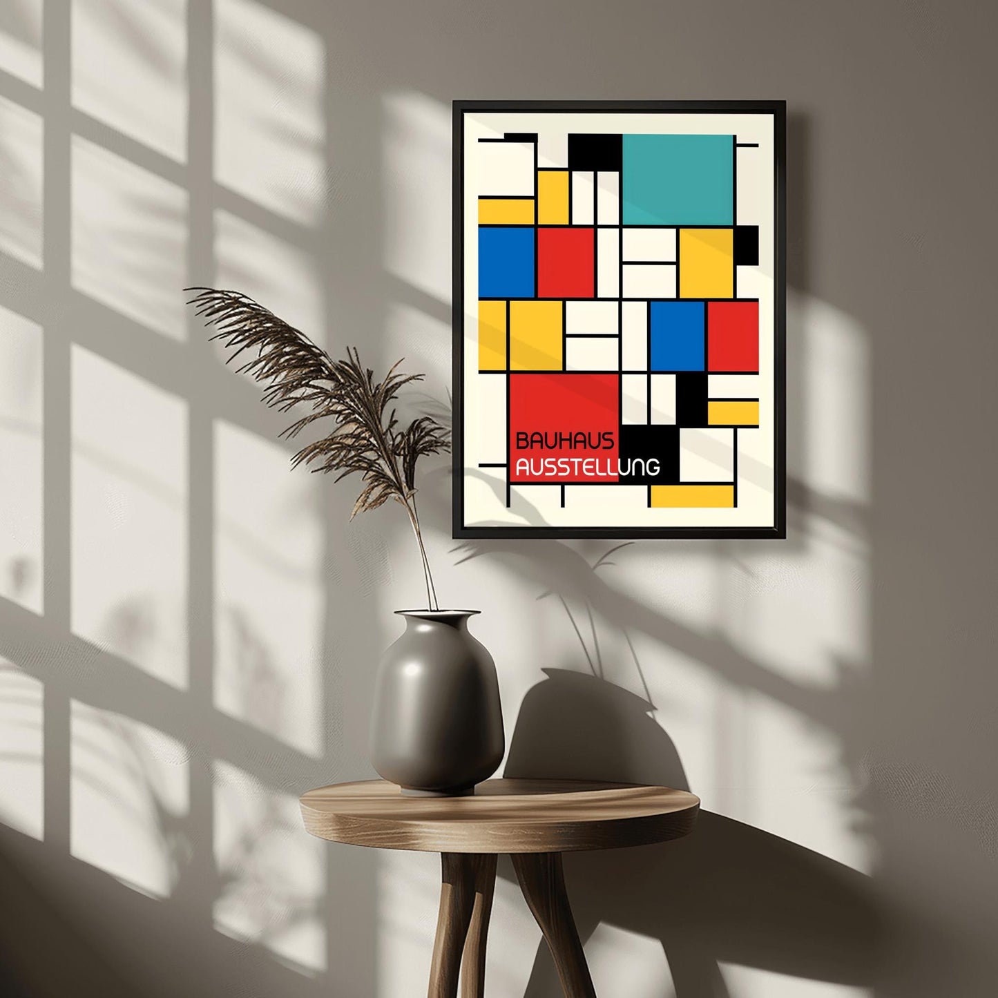 Bauhaus Exhibition Poster, Mondrian Style Geometric Print, Modernist Wall Art, Primary Colors Abstract Decor