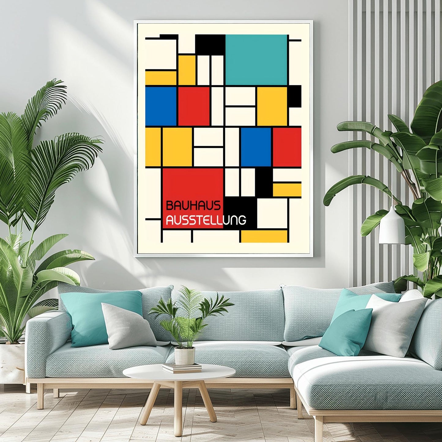 Bauhaus Exhibition Poster, Mondrian Style Geometric Print, Modernist Wall Art, Primary Colors Abstract Decor