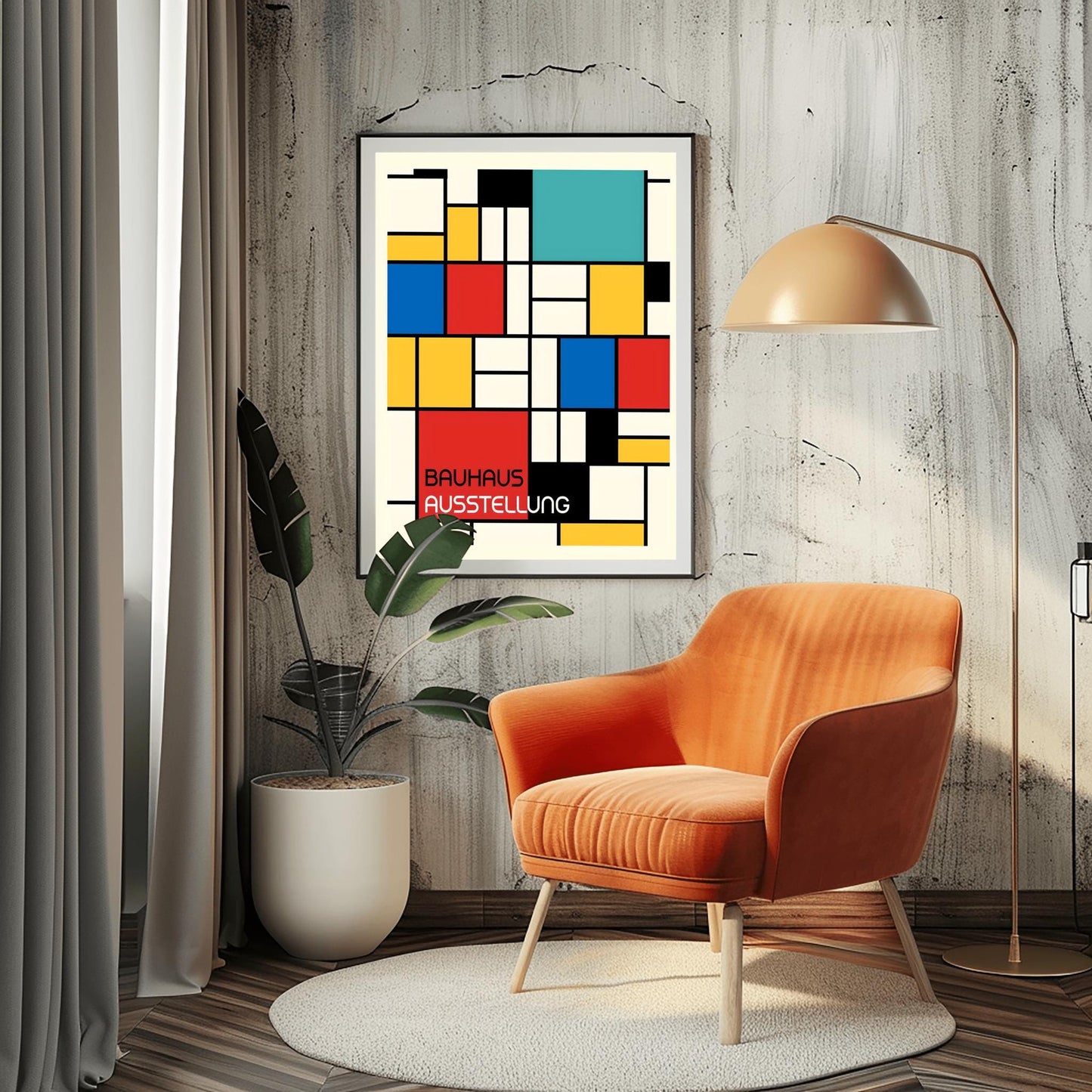 Bauhaus Exhibition Poster, Mondrian Style Geometric Print, Modernist Wall Art, Primary Colors Abstract Decor