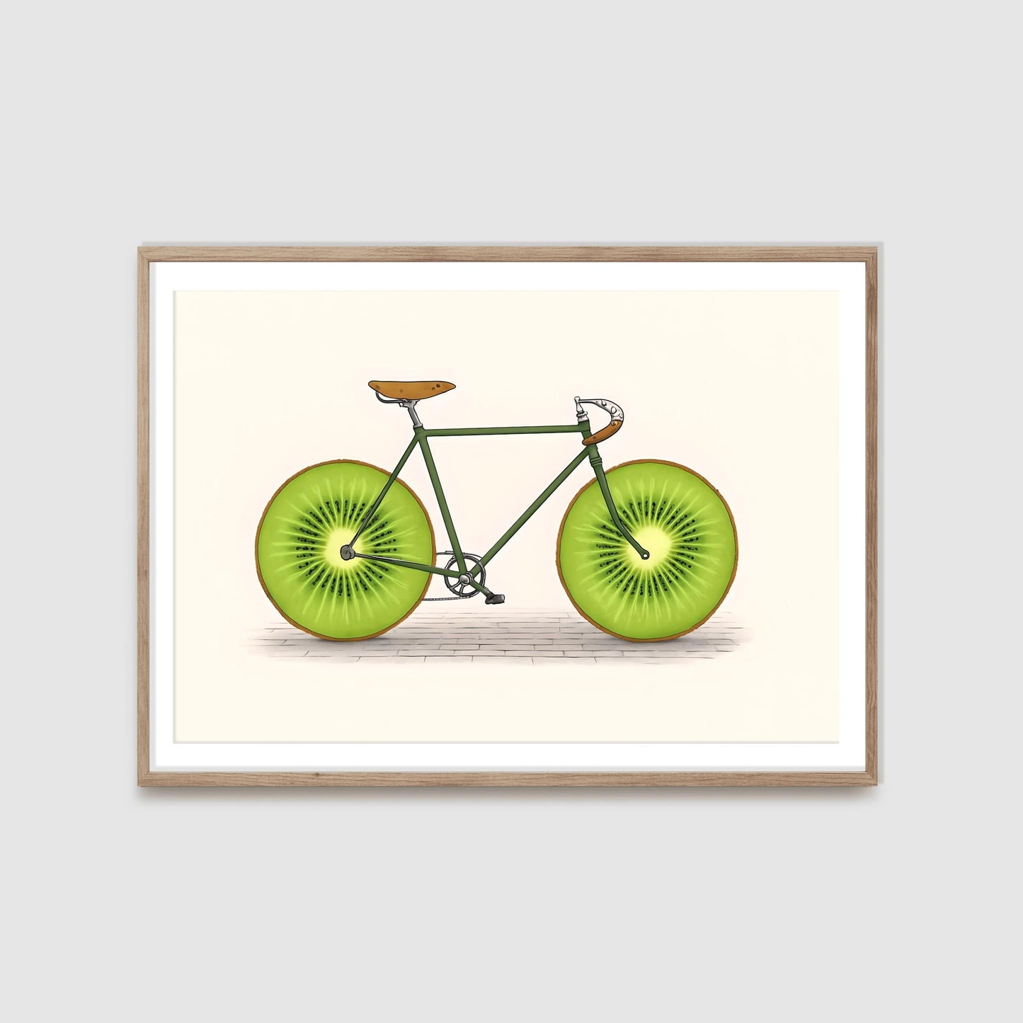 Fruit Bike Poster Funny Kiwi Art, Quirky Kitchen Wall Decor, Whimsical Cycling Gift, Vegan Cyclist Print