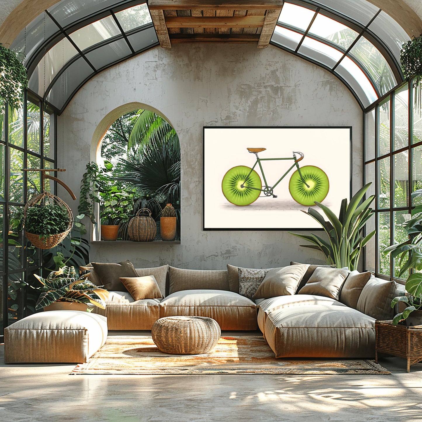 Fruit Bike Poster Funny Kiwi Art, Quirky Kitchen Wall Decor, Whimsical Cycling Gift, Vegan Cyclist Print