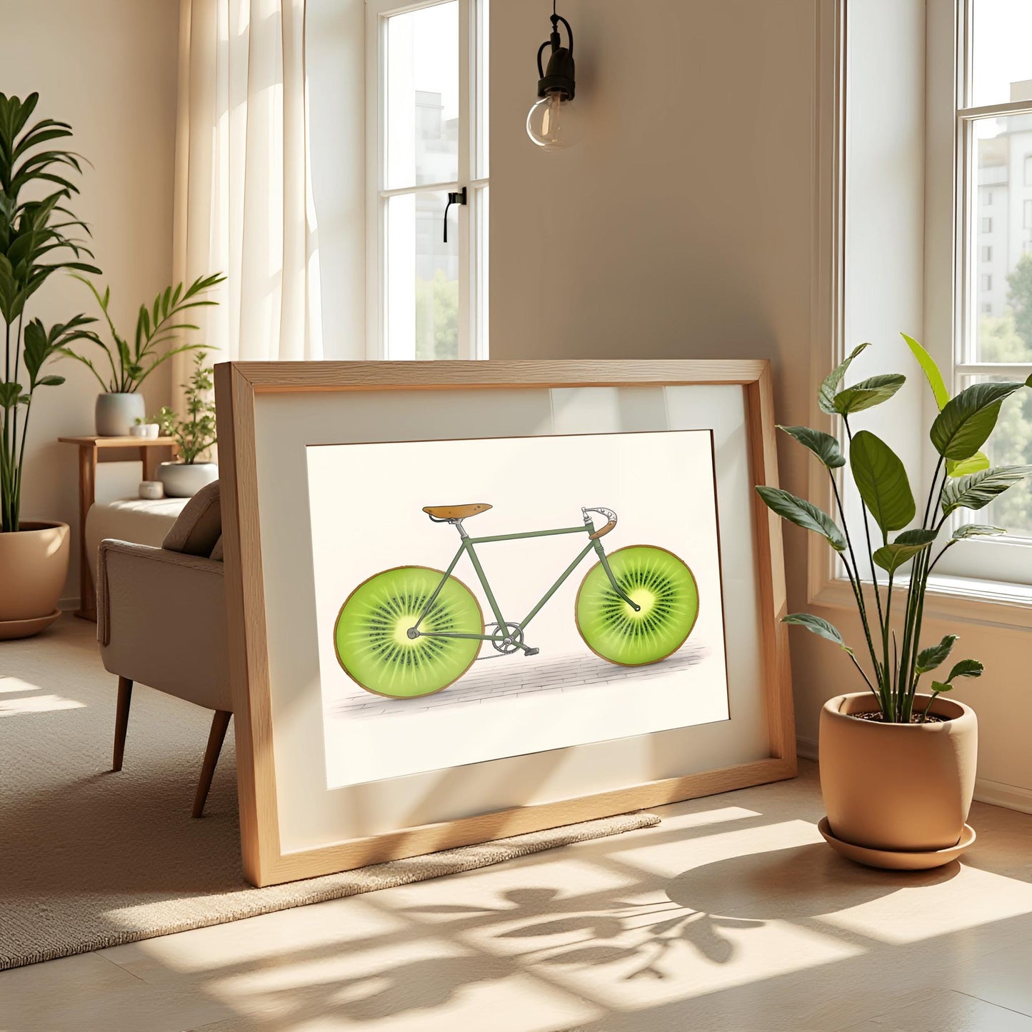 Fruit Bike Poster Funny Kiwi Art, Quirky Kitchen Wall Decor, Whimsical Cycling Gift, Vegan Cyclist Print