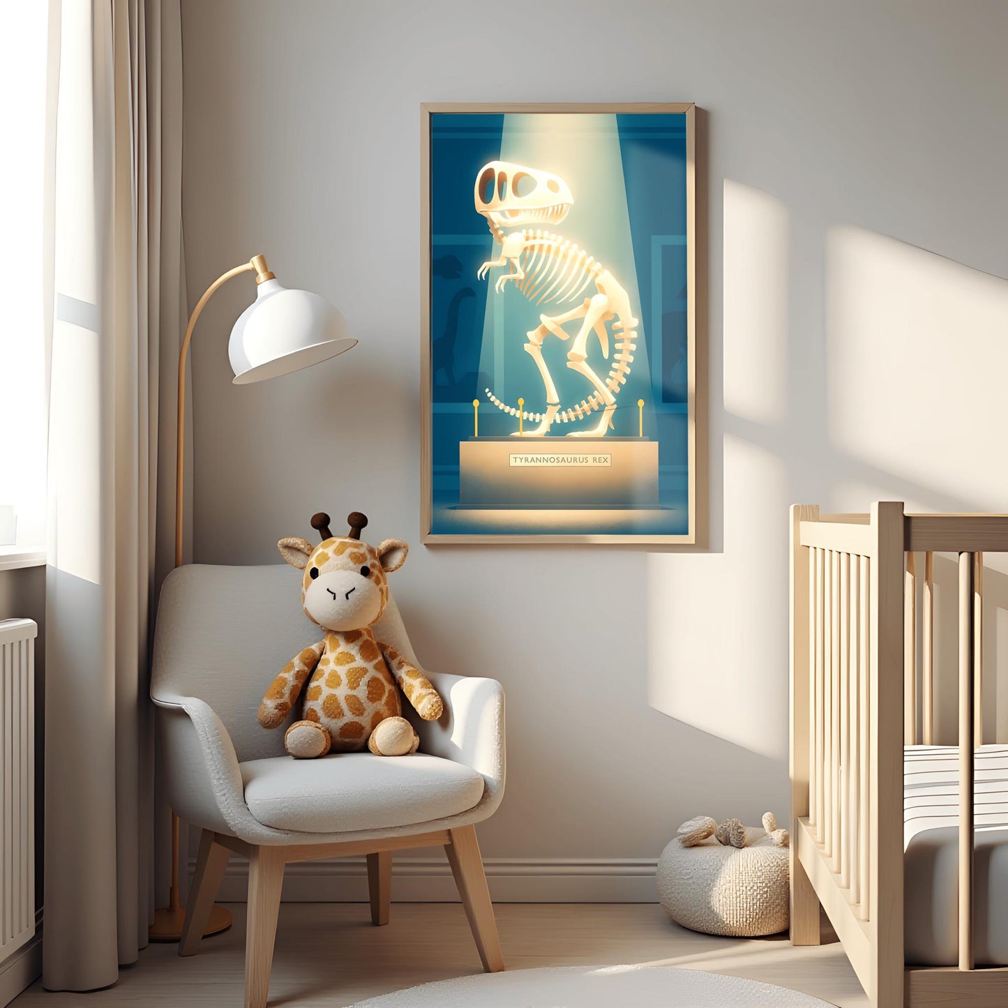 T-Rex Kids Room Poster, Tyrannosaurus Rex Dinosaur Wall Art, Museum Illustration Print, Educational Decor, Dino Lover Gift