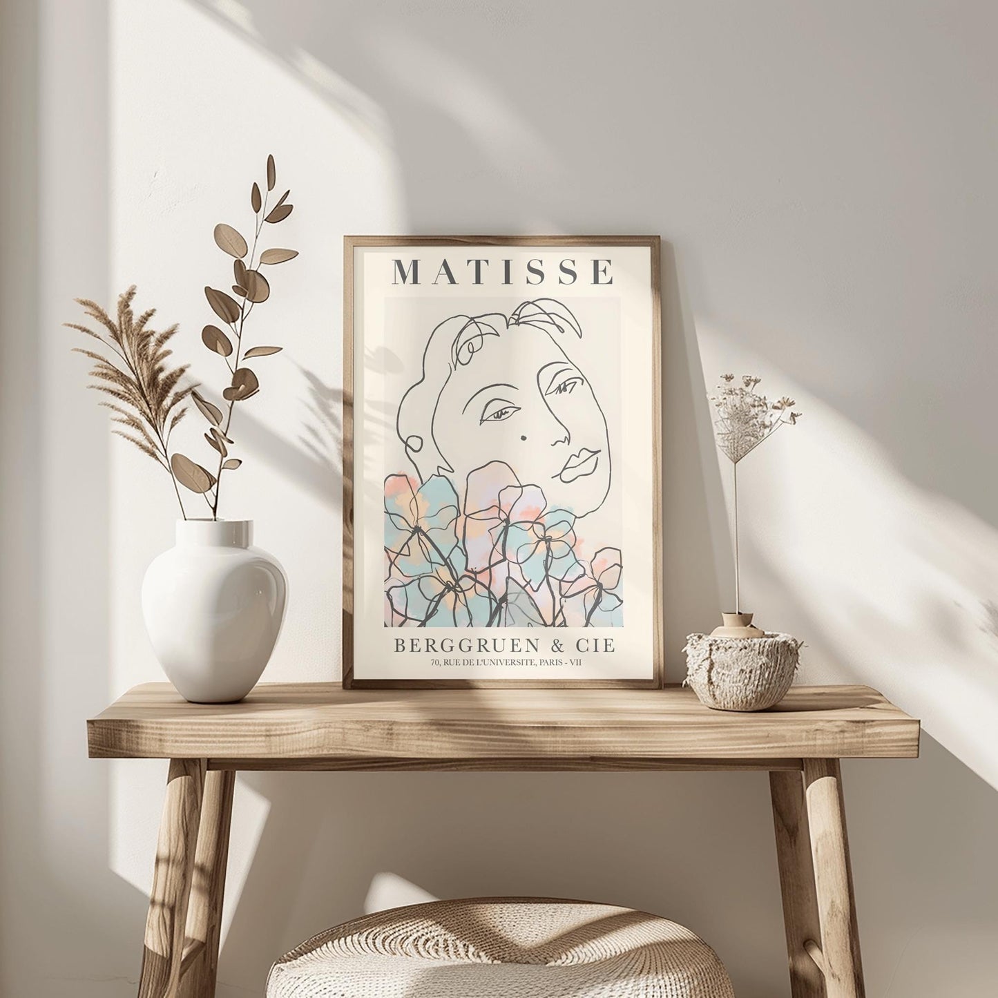 Matisse Line Art Print, Modernist Face with Flowers, Henri Matisse Poster, Minimalist Wall Art, Elegant Fine Art Print