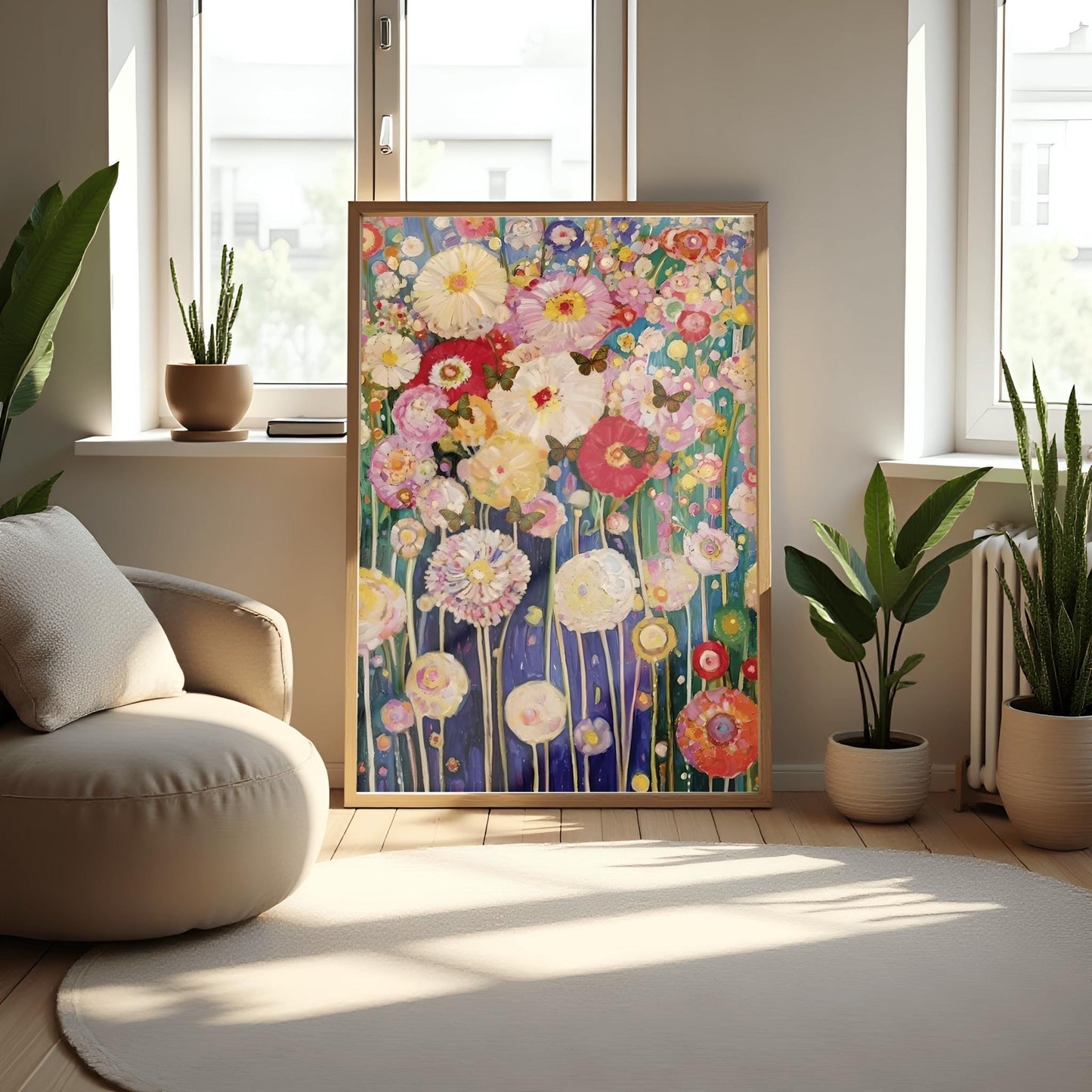 Gustav Klimt Print Flower Garden Poster - Klimt Museum & Exhibition Art, Flower Butterfly Painting Wall Decor, Vibrant Meadow, Garden Poster