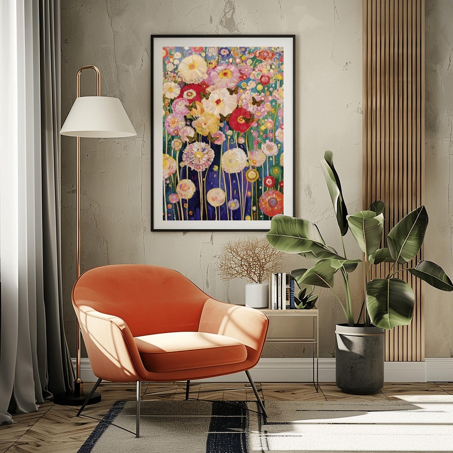 Gustav Klimt Print Flower Garden Poster - Klimt Museum & Exhibition Art, Flower Butterfly Painting Wall Decor, Vibrant Meadow, Garden Poster