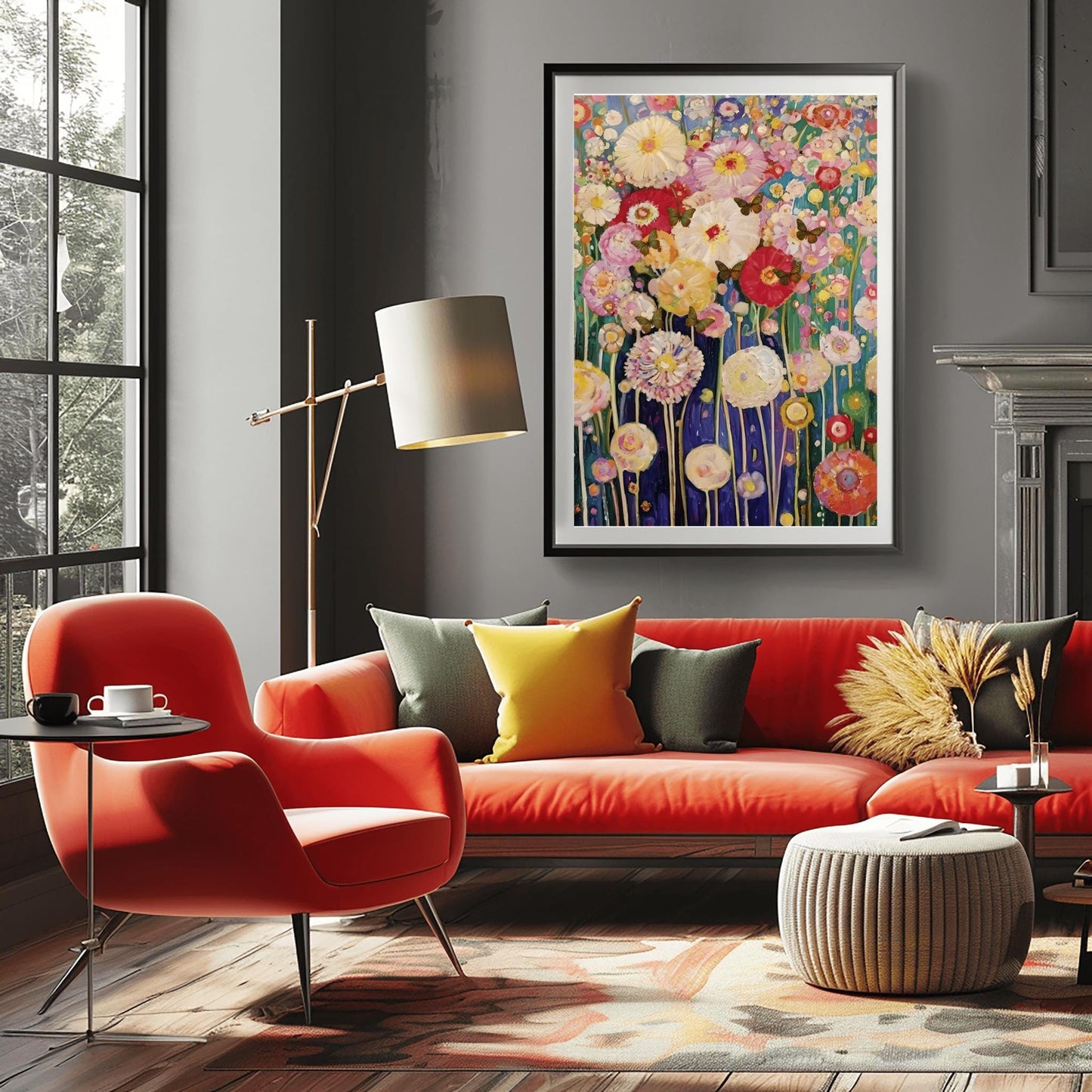 Gustav Klimt Print Flower Garden Poster - Klimt Museum & Exhibition Art, Flower Butterfly Painting Wall Decor, Vibrant Meadow, Garden Poster