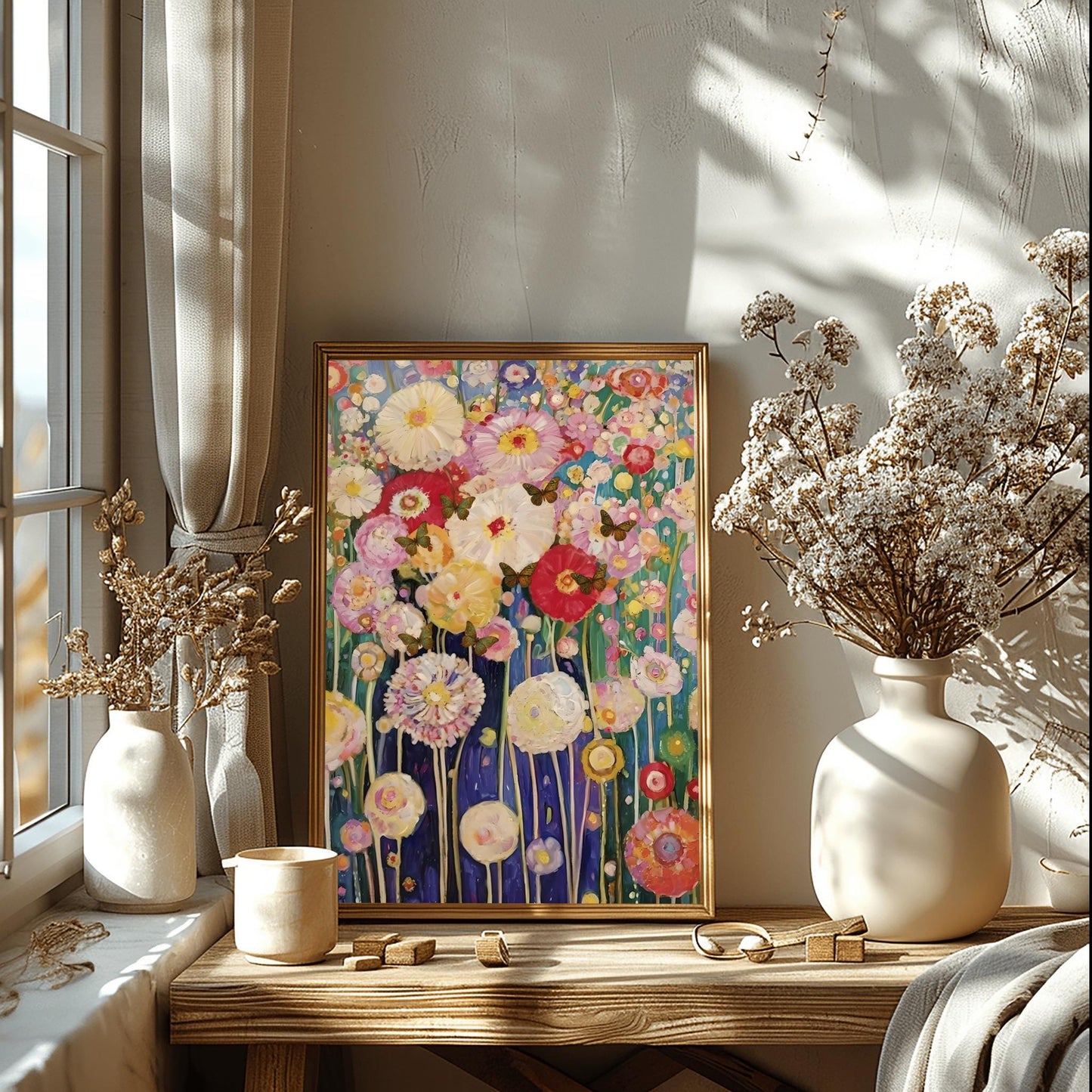Gustav Klimt Print Flower Garden Poster - Klimt Museum & Exhibition Art, Flower Butterfly Painting Wall Decor, Vibrant Meadow, Garden Poster