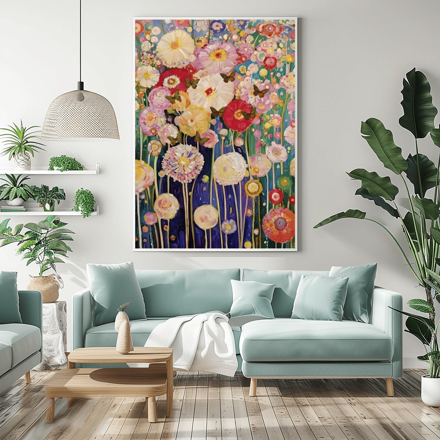 Gustav Klimt Print Flower Garden Poster - Klimt Museum & Exhibition Art, Flower Butterfly Painting Wall Decor, Vibrant Meadow, Garden Poster