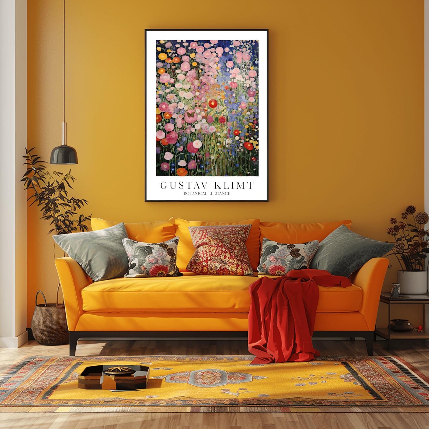 Gustav Klimt Print Flower Garden Poster - Klimt Museum & Exhibition Art, Single Butterfly Painting Wall Decor, Vibrant Meadow, Garden Poster
