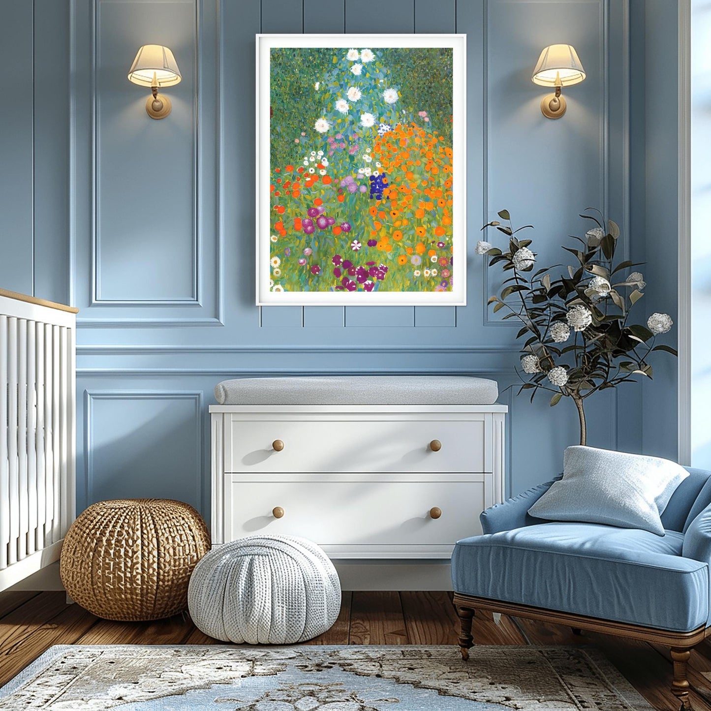 Gustav Klimt Inspired Garden Print | Vibrant Floral Impressionist Art | Lush Flower Field Wall Decor | Boho Home Decor Gift | Fine Art Print