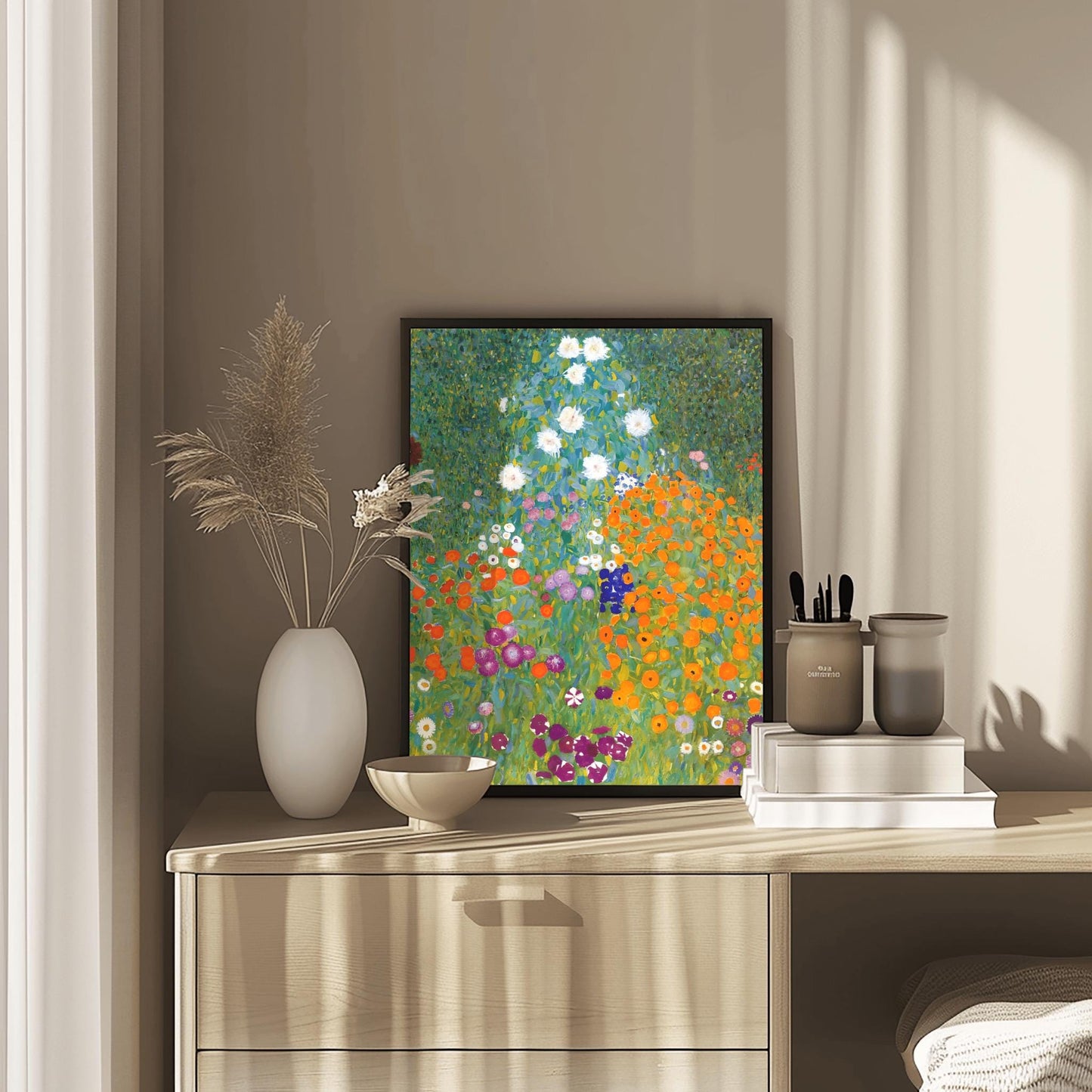 Gustav Klimt Inspired Garden Print | Vibrant Floral Impressionist Art | Lush Flower Field Wall Decor | Boho Home Decor Gift | Fine Art Print