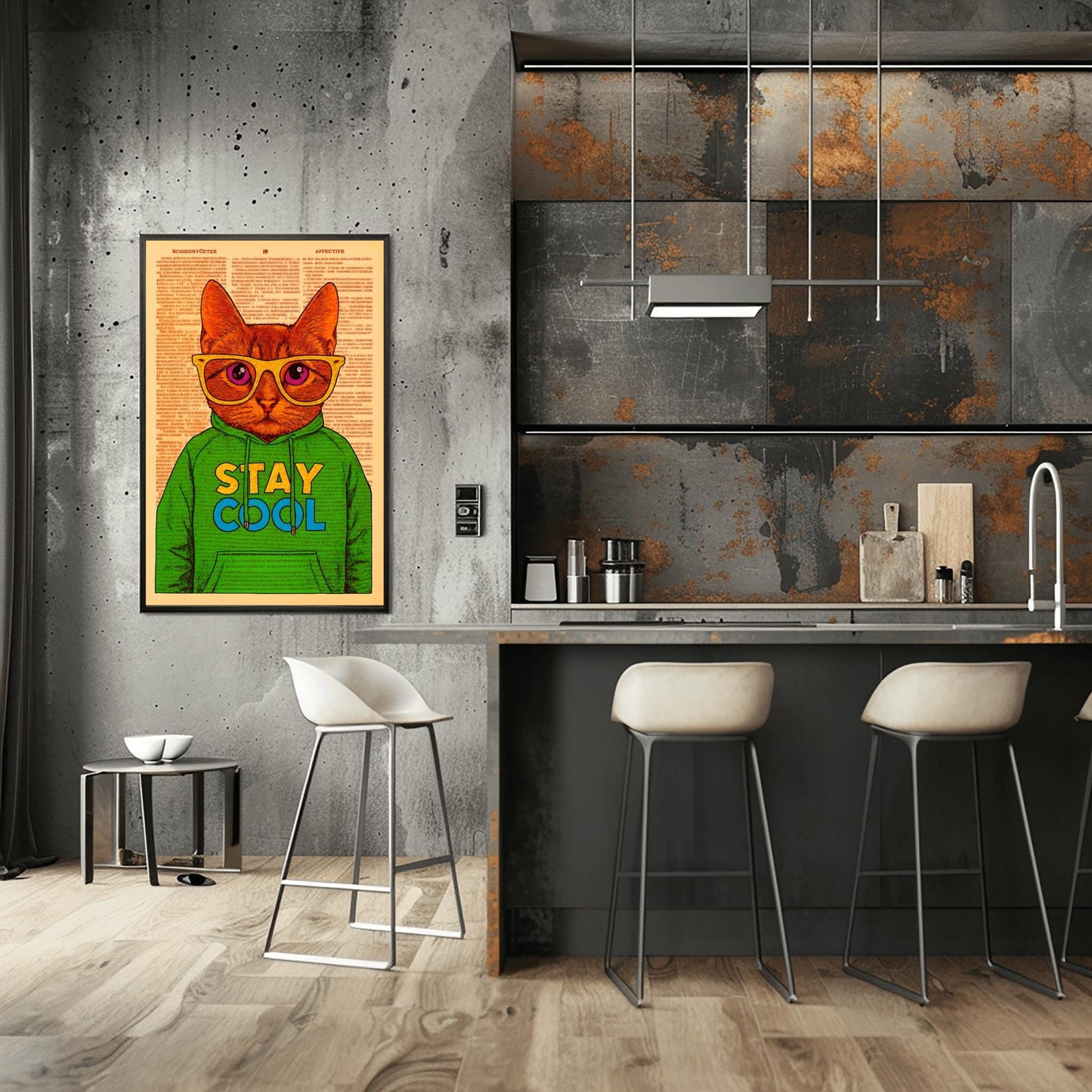 Dorm Room Cool Cat Poster, Funny 'Stay Cool' Print, Whimsical Cat in Hoodie, Retro College Student Decor, Trendy Wall Art for Teens