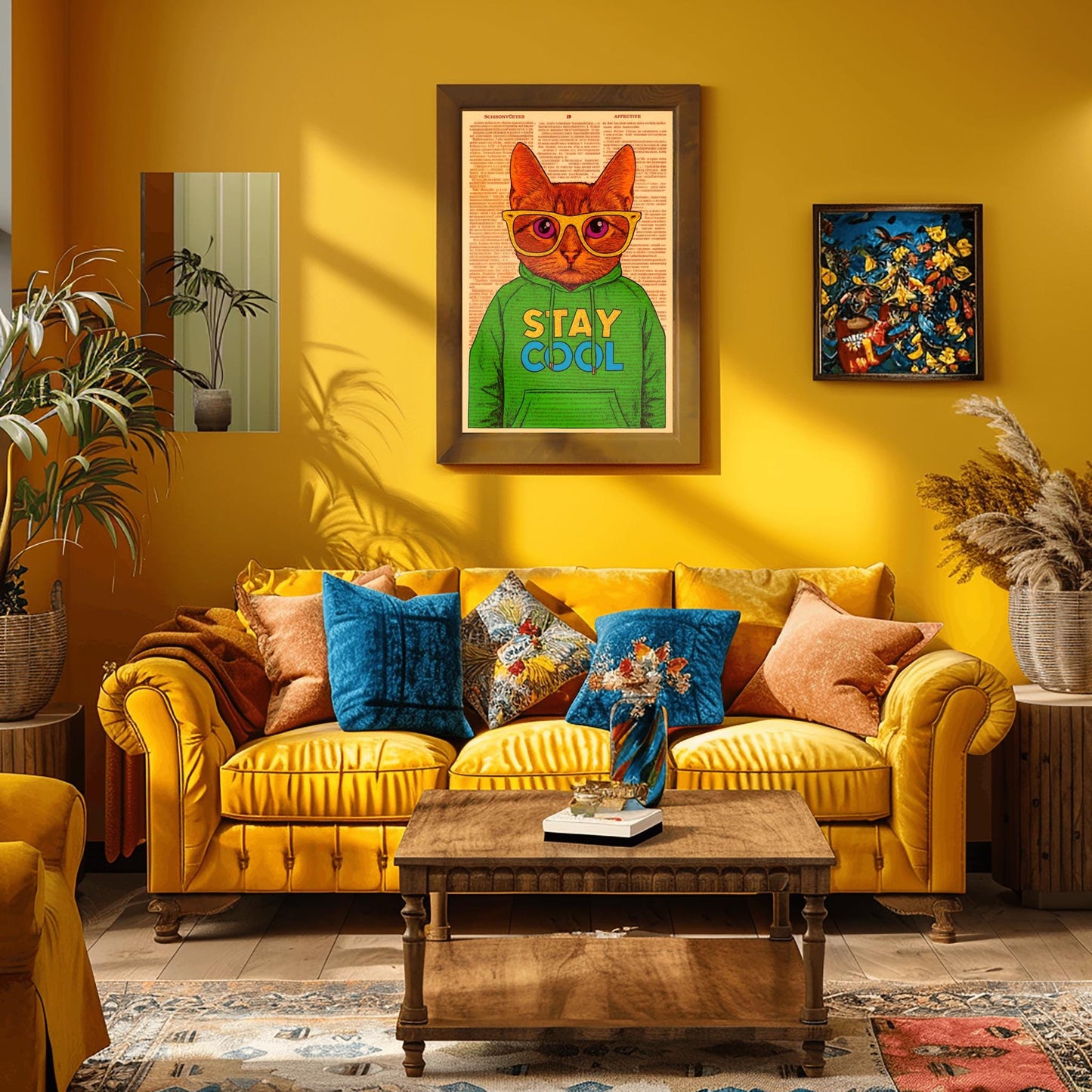 Dorm Room Cool Cat Poster, Funny 'Stay Cool' Print, Whimsical Cat in Hoodie, Retro College Student Decor, Trendy Wall Art for Teens