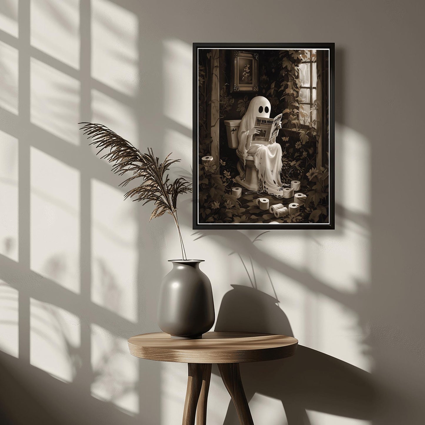 Funny Ghost Bathroom Print | Spooky Toilet Art | Quirky Halloween Decor | Overgrown Restroom Illustration Victorian Gothic Art Creepy Humor