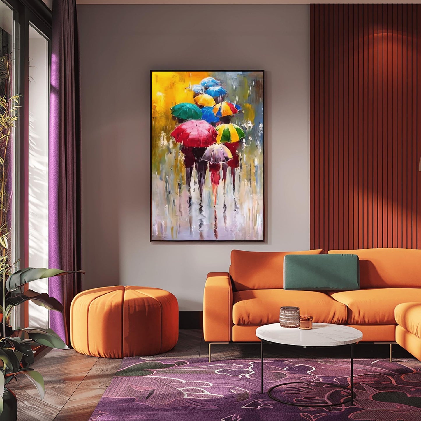 Umbrella Art Print, Colorful Rainy Day Wall Art, Vibrant Urban Scene, Modern Home Decor Gift