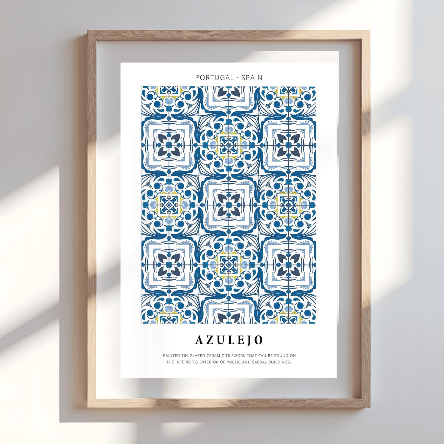 Azulejo Tilework Poster, Portuguese Tile Print, Blue and White Spanish Decor, Traditional Tile Art, Mediterranean Decor Pattern Wall Art