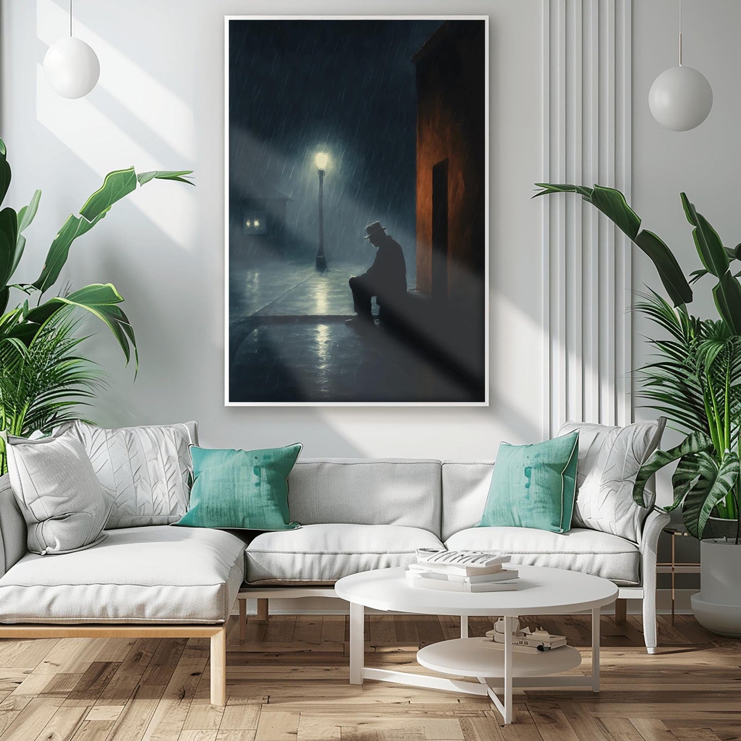 Edward Hopper Art Solitary Figure Print, Rainy Night Streetlamp Poster, Moody Wall Art, Dark Academia Decor