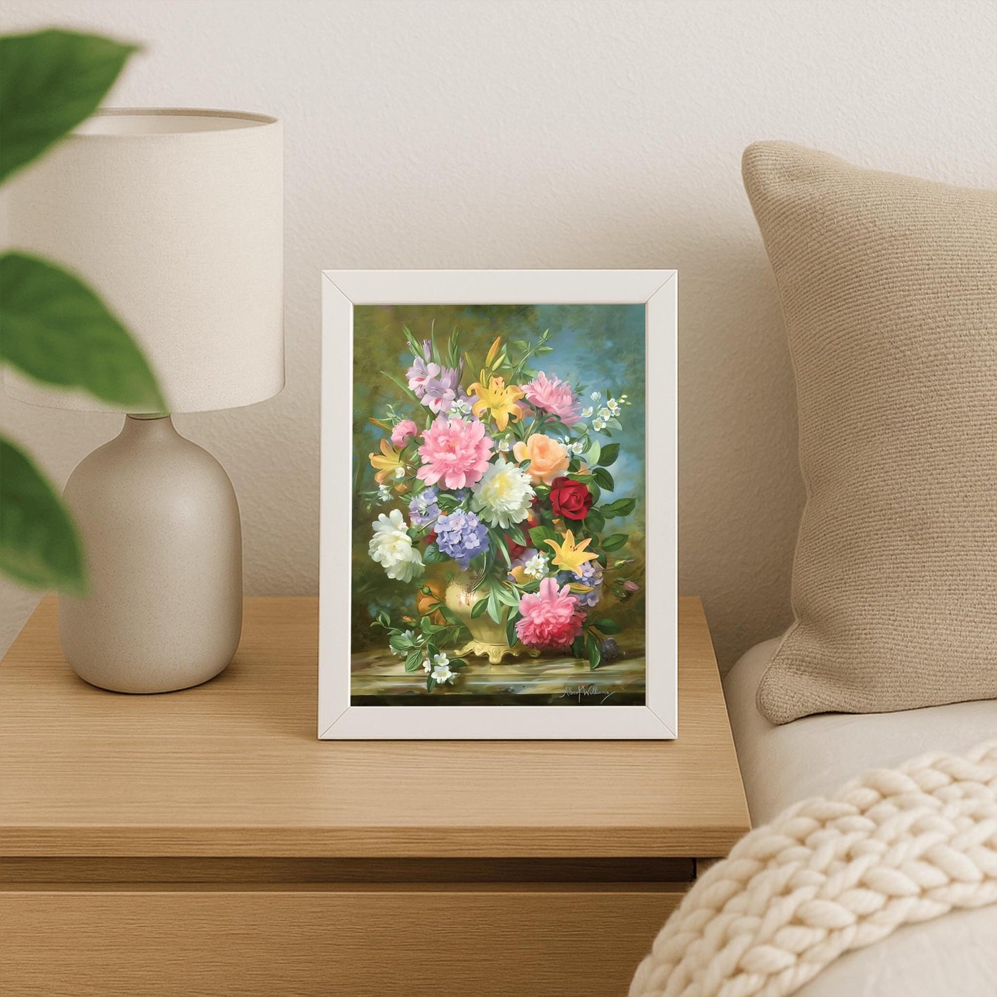 Fine Art Print, Peonies and Mixed Flowers by Albert Williams, Classical Floral Still Life, Vibrant Botanical Poster, Romantic Wall Decor