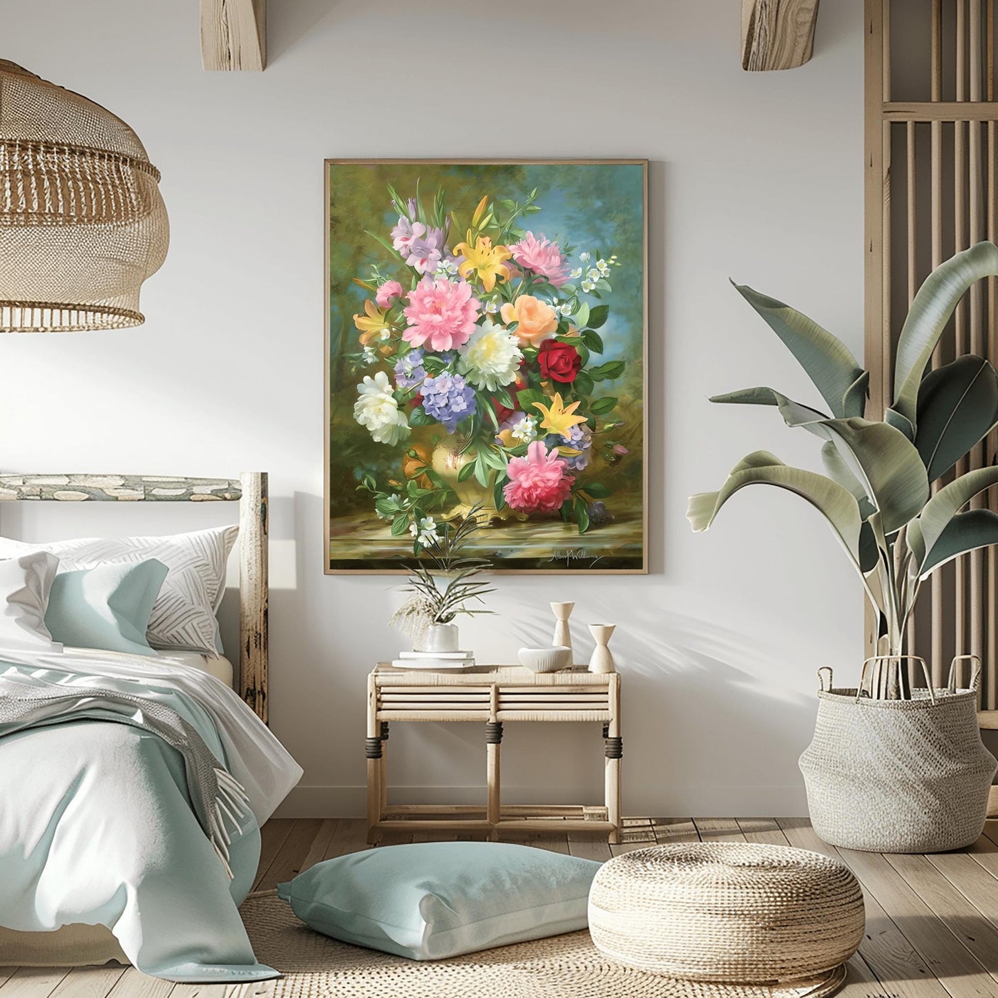 Fine Art Print, Peonies and Mixed Flowers by Albert Williams, Classical Floral Still Life, Vibrant Botanical Poster, Romantic Wall Decor