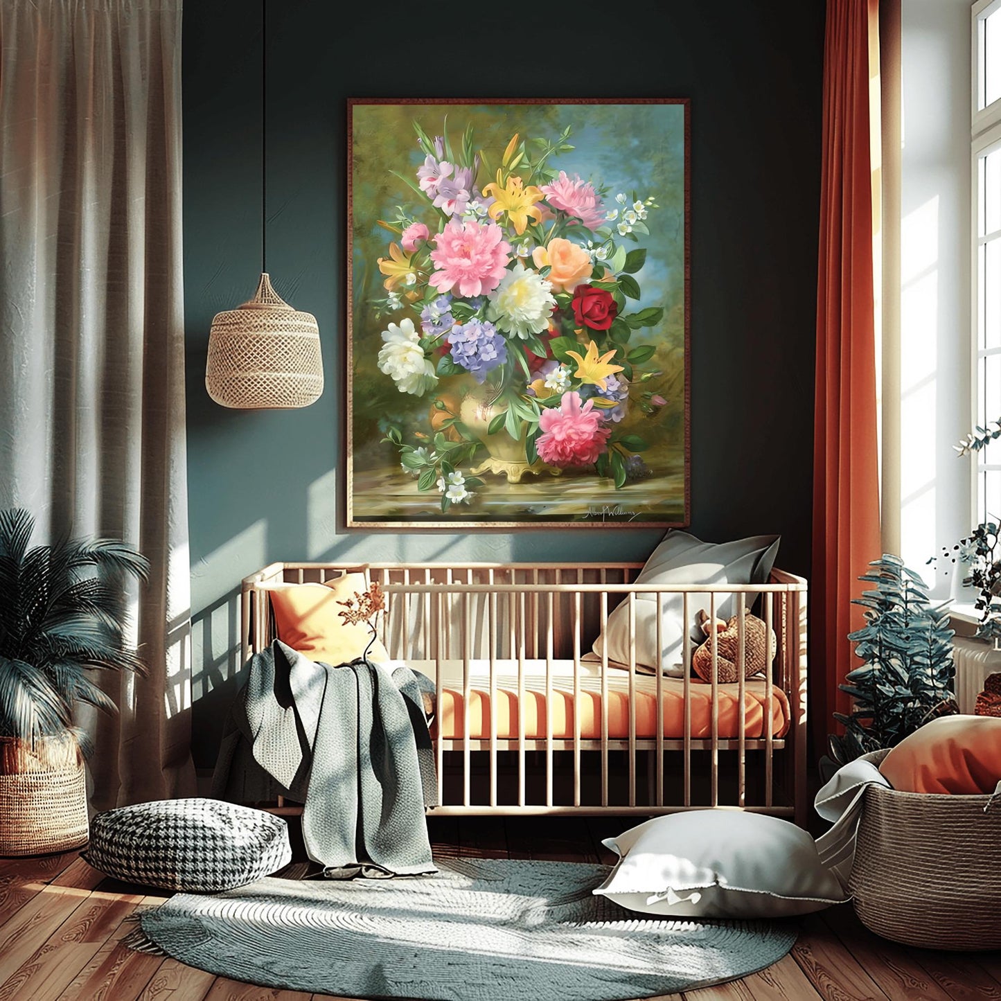 Fine Art Print, Peonies and Mixed Flowers by Albert Williams, Classical Floral Still Life, Vibrant Botanical Poster, Romantic Wall Decor